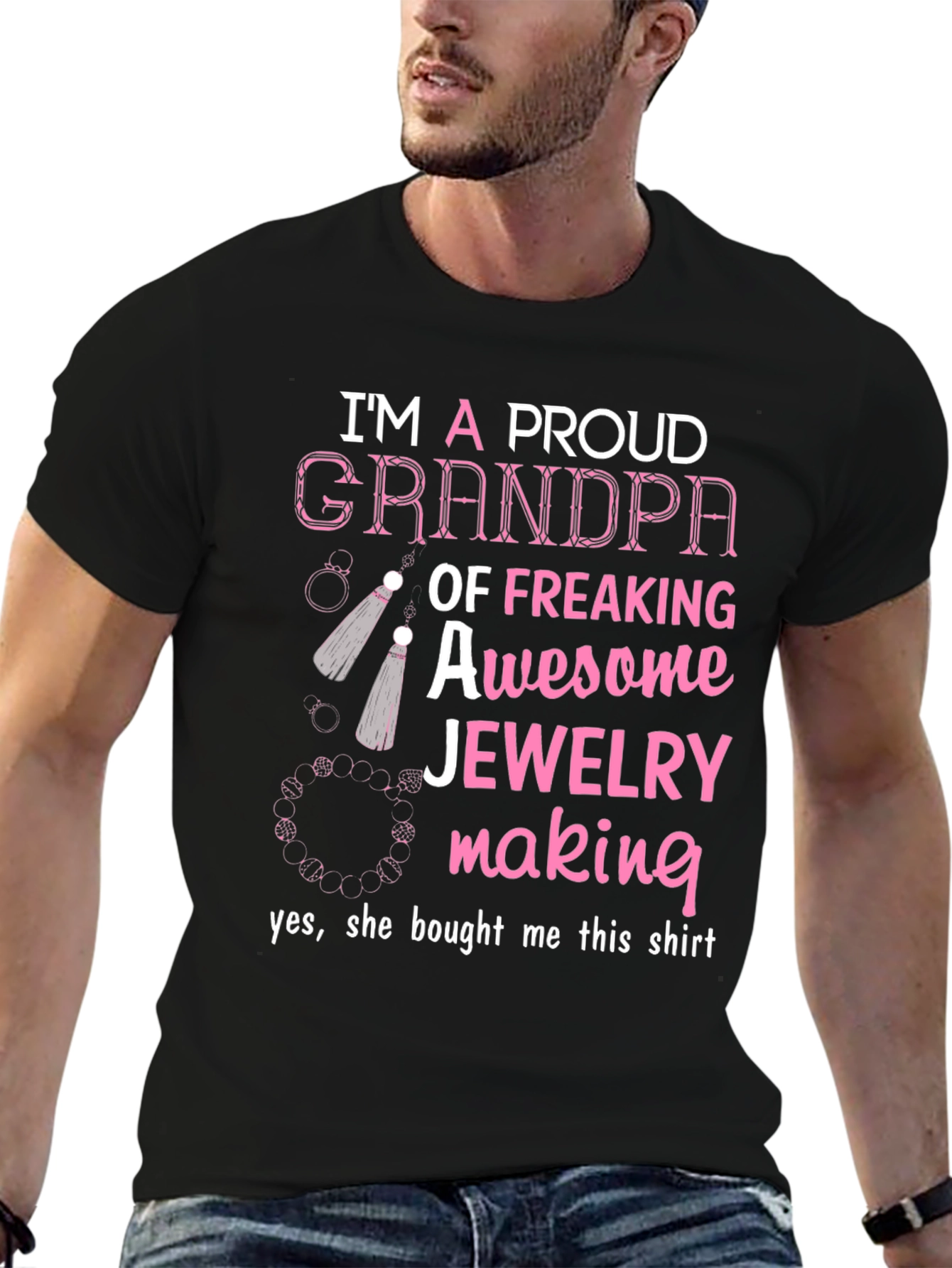 Black Proud Grandpa Jewelry Making T-Shirt view 6