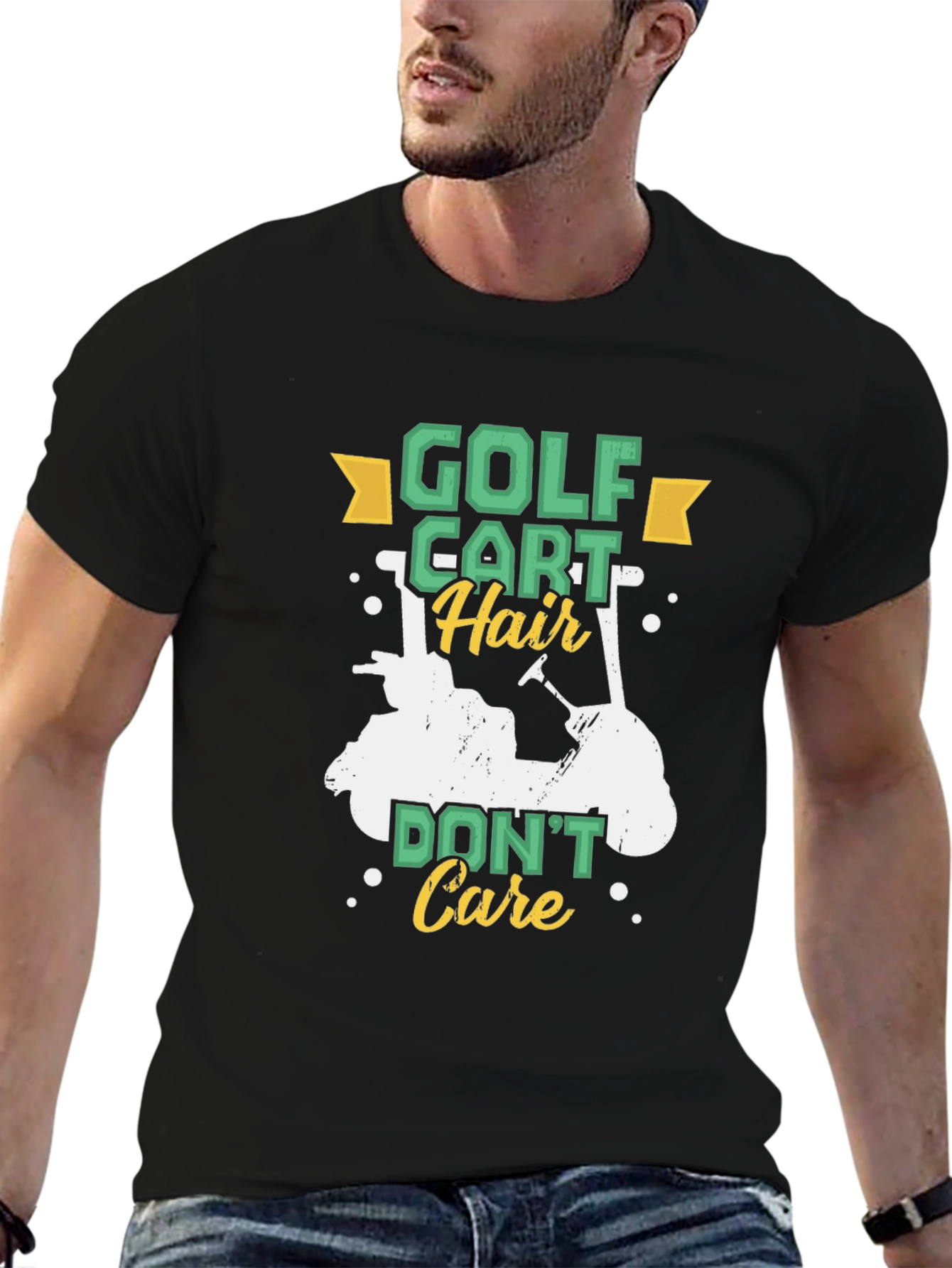 Black Golf Cart Hair Don't Care Tee view 6