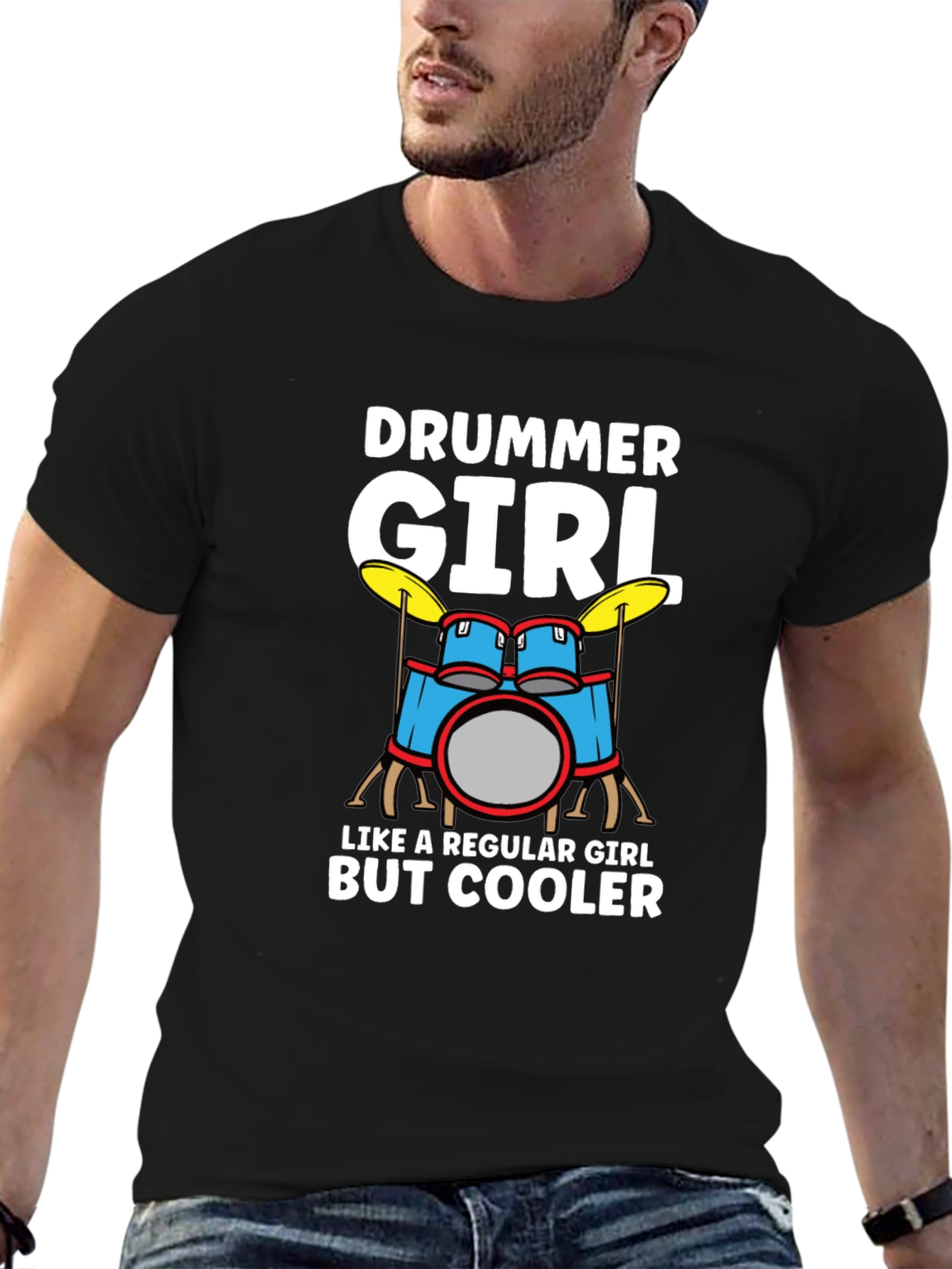 Black Drummer Girl T-Shirt - Music Lover Tee view 6