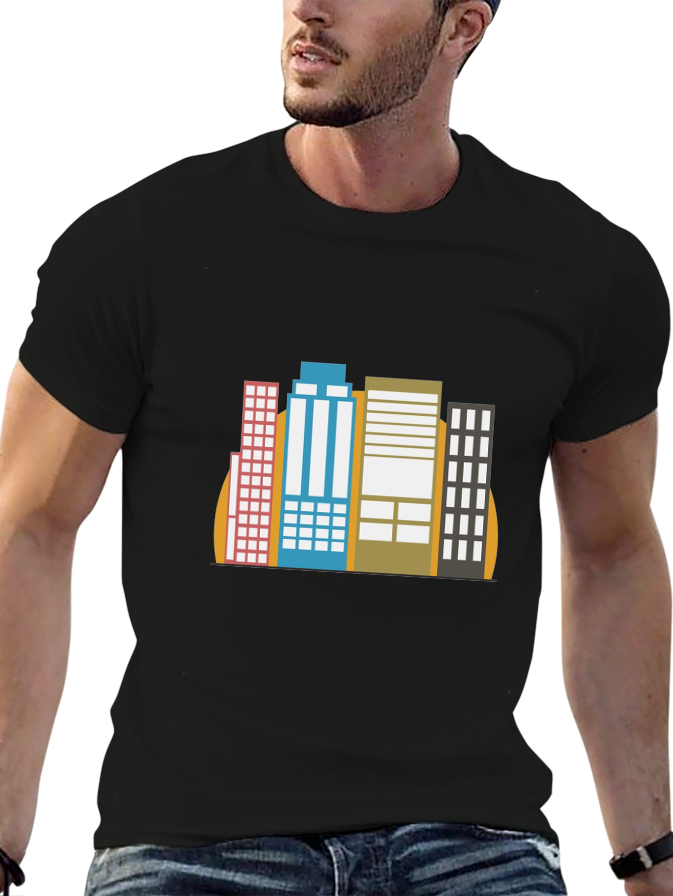 Black Cityscape Graphic Tee - Black Cotton Blend view 6