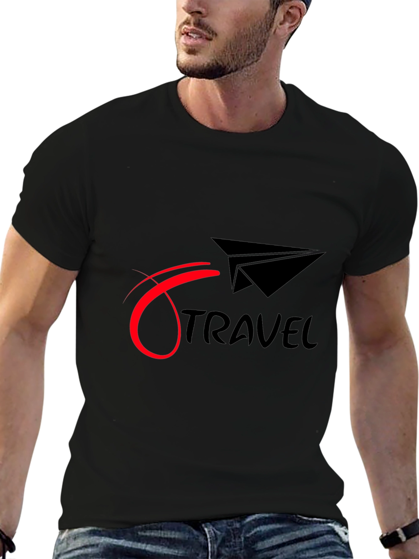 Black Travel Graphic Tee - Black Cotton Blend view 6