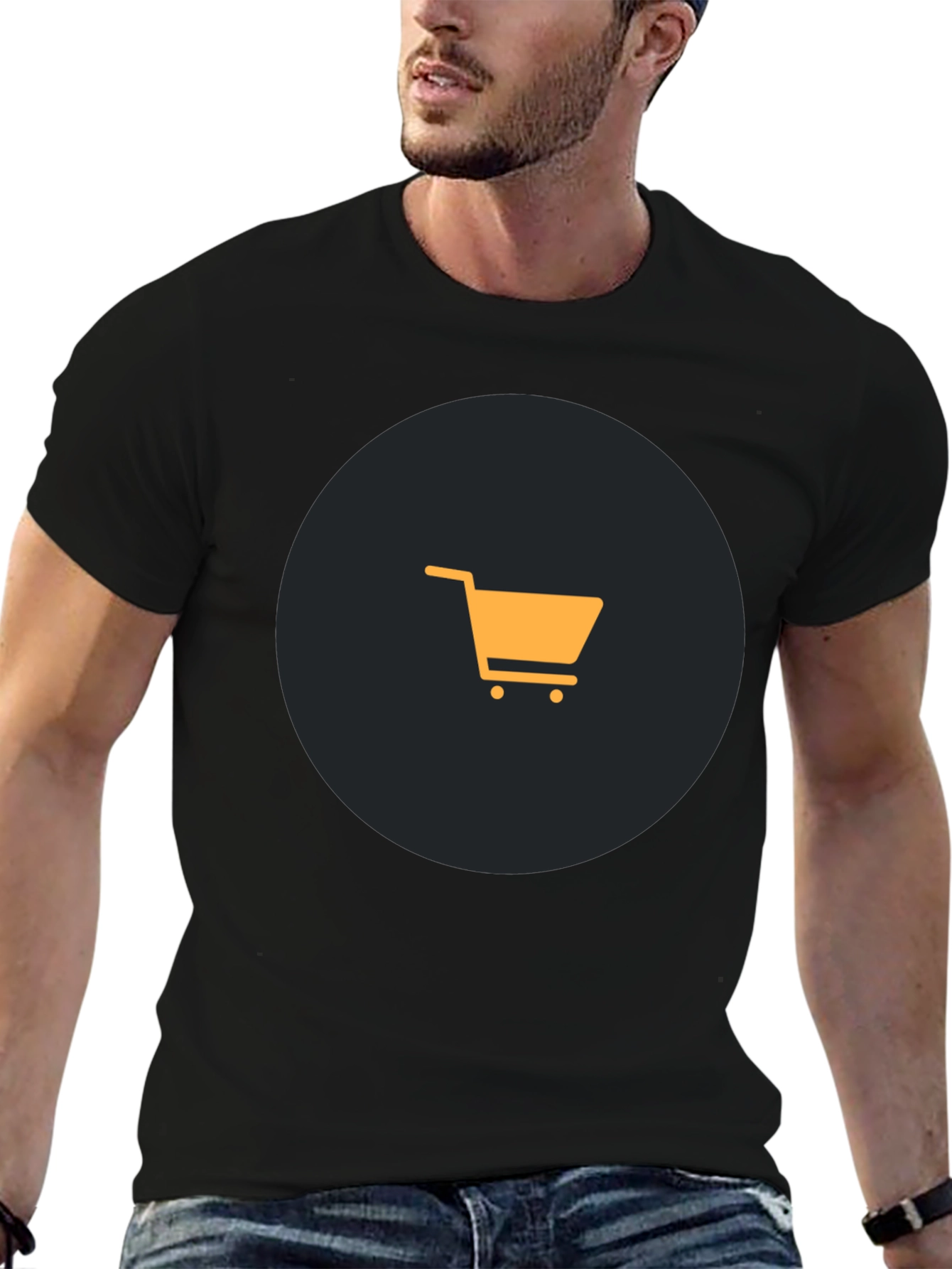 Black T-Shirt with Shopping Cart Graphic - 6