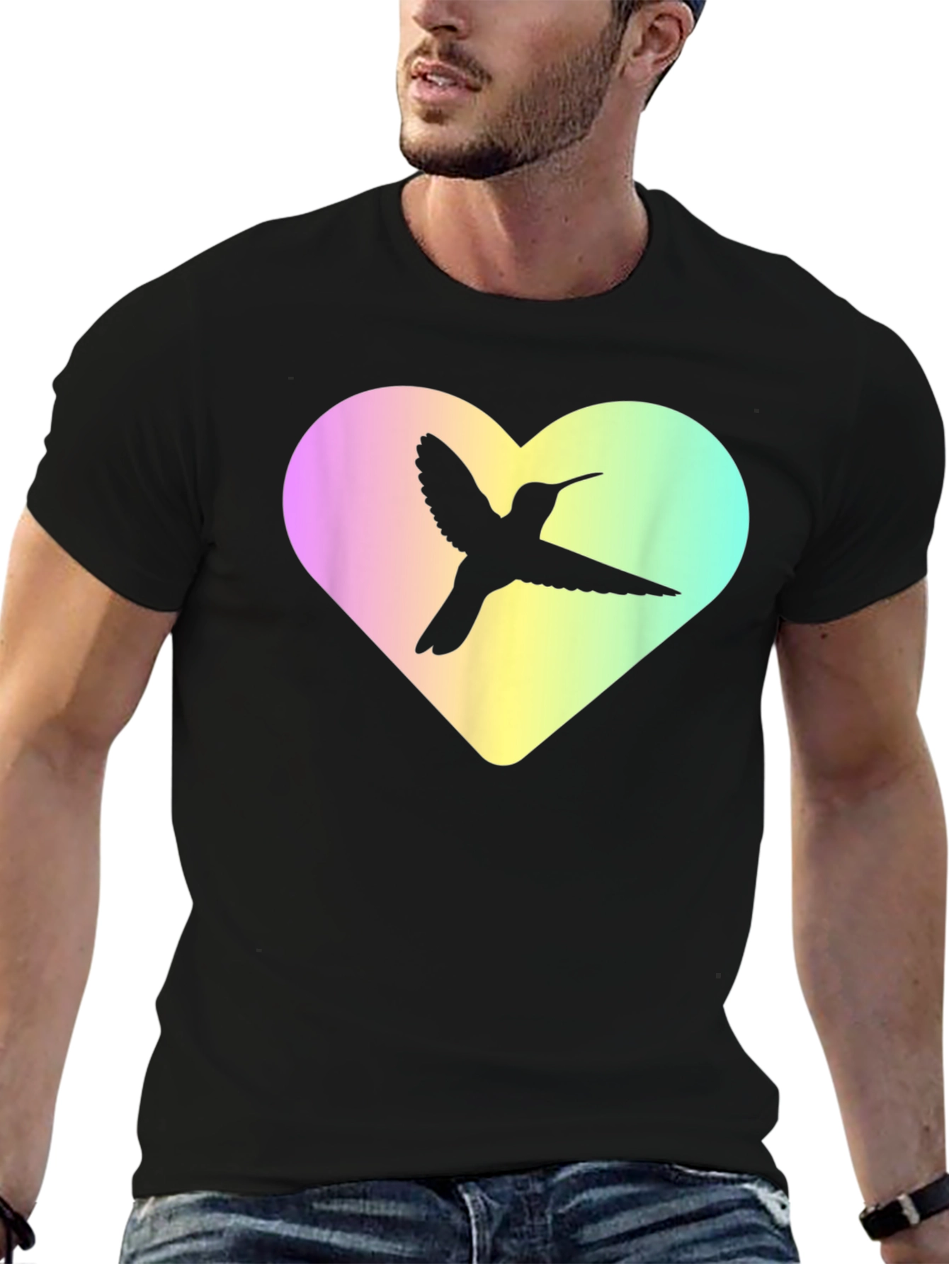 Black Hummingbird Heart Graphic Tee - Unisex view 6