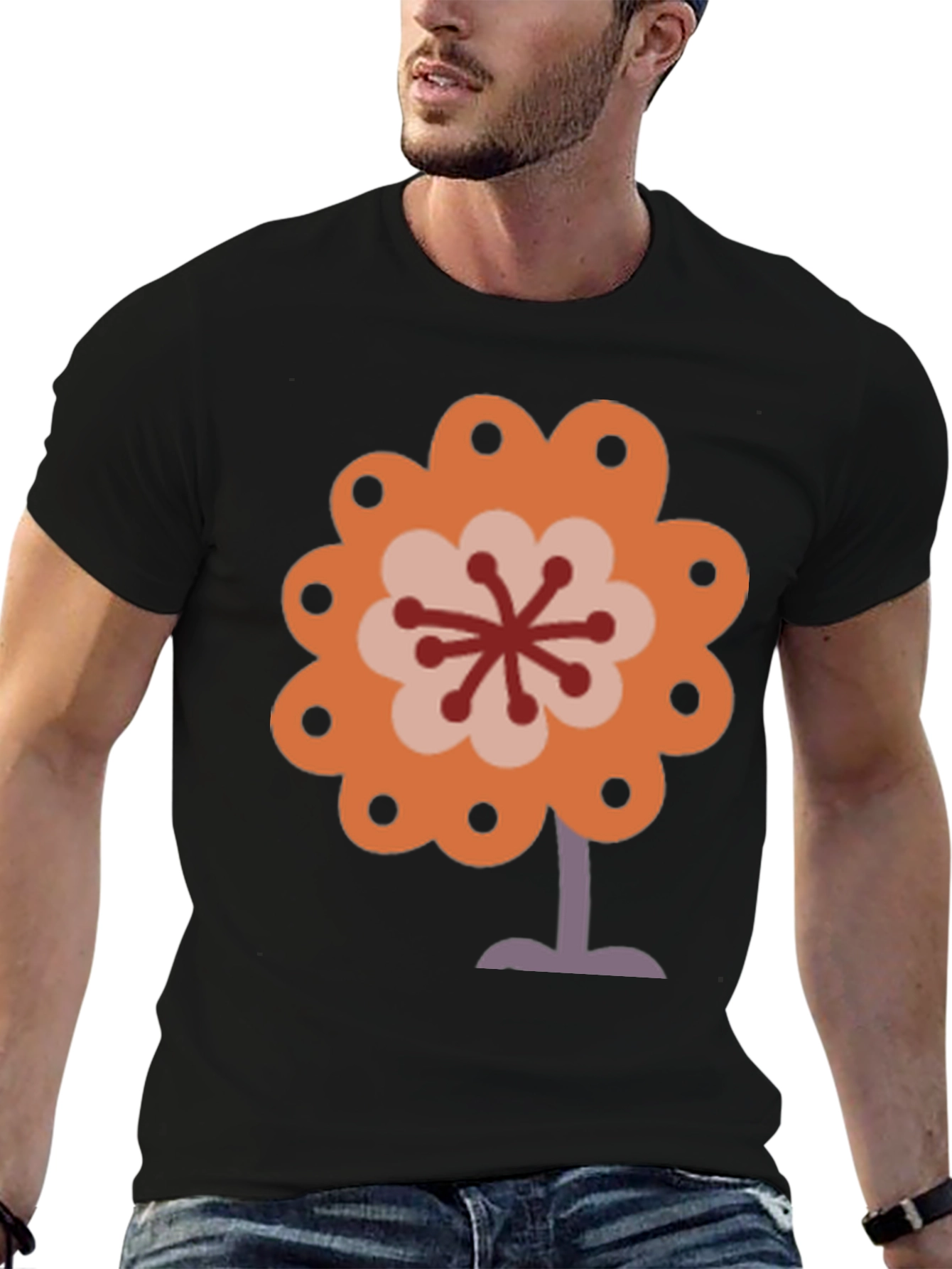 Black Retro Flower Power Graphic Tee - Black view 6