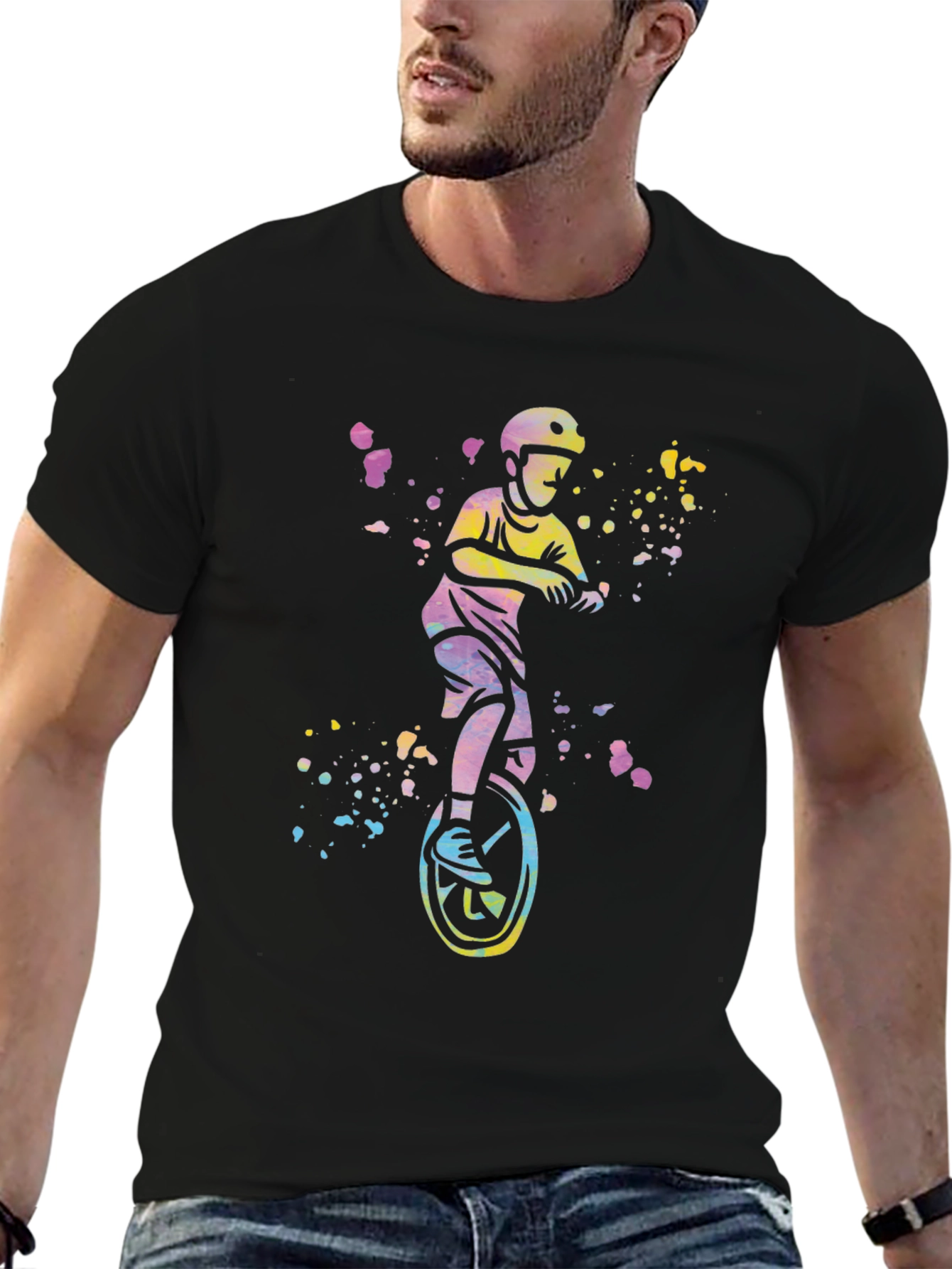 Black Unicyclist Graphic Tee - Colorful Fun Design view 6
