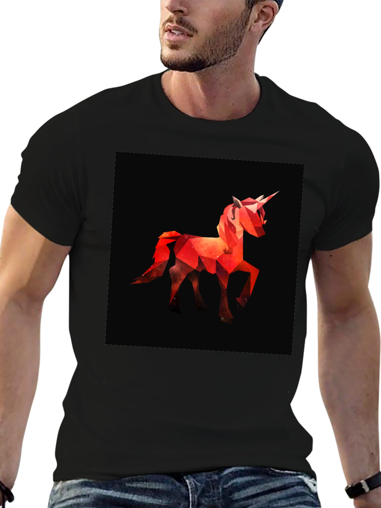 Black Geometric Unicorn Graphic Tee - Modern Style view 6