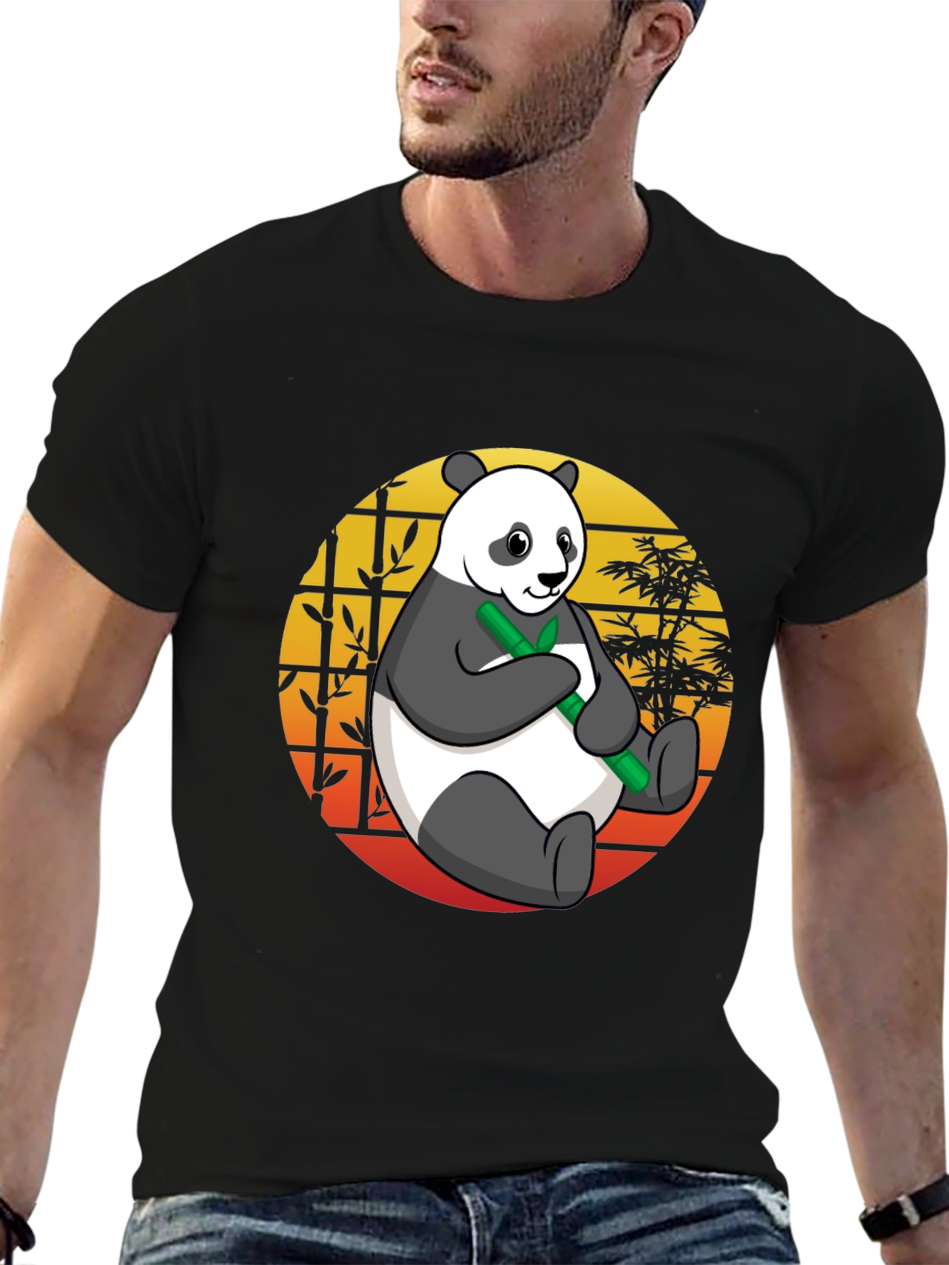 Black Panda Bamboo T-Shirt - Men's Black Graphic Tee view 6