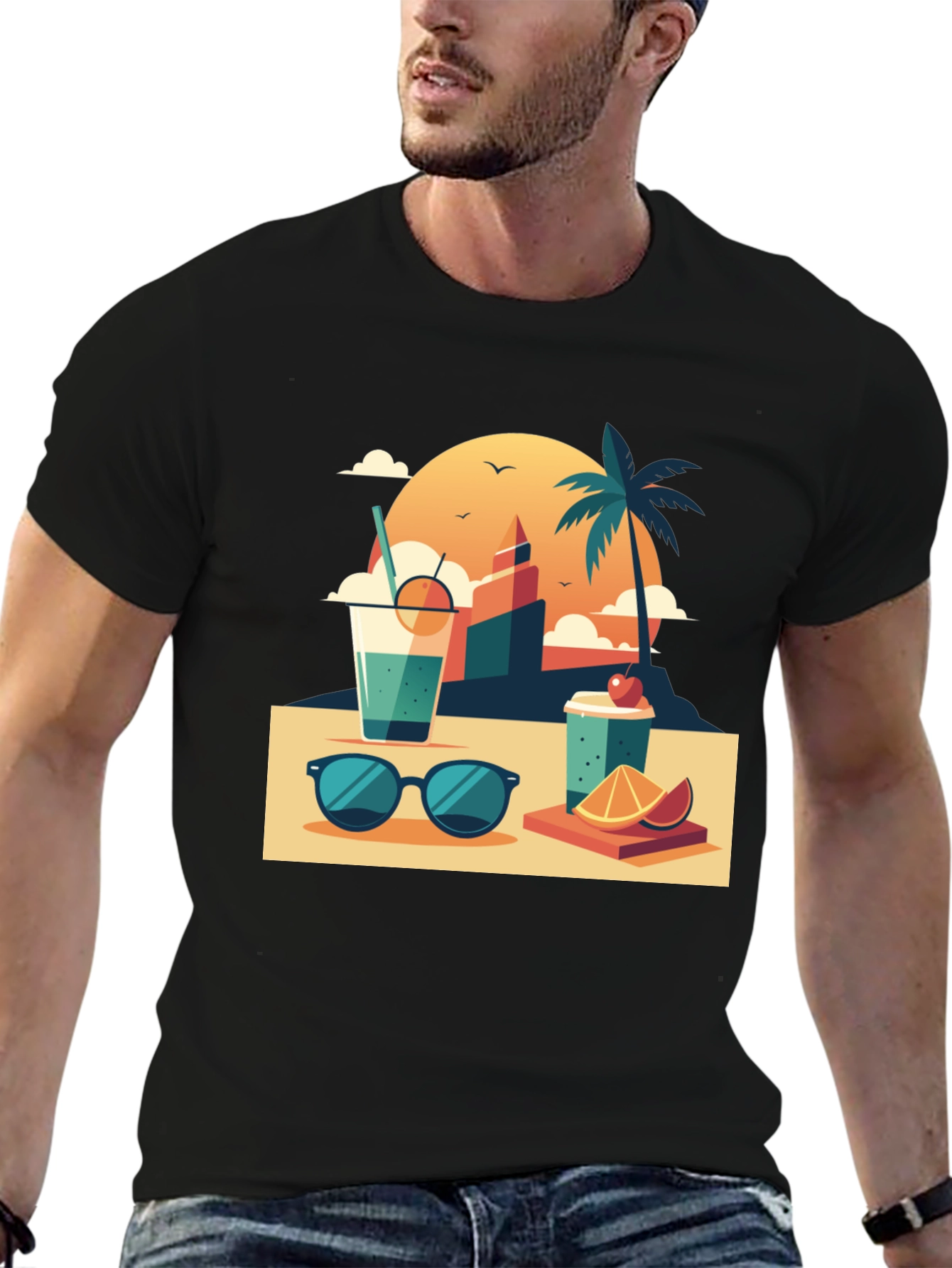 Black Summer Vibes Graphic T-Shirt view 6