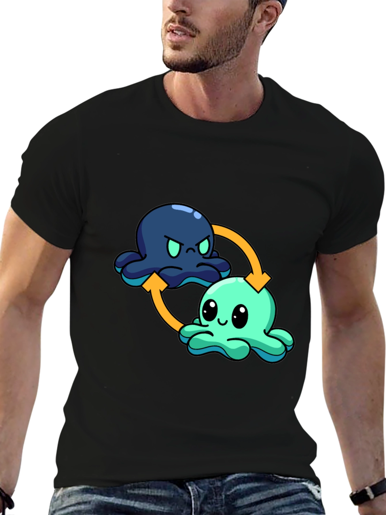 Black Mood Octopus T-Shirt - Reversible Cute Cartoon Design view 6