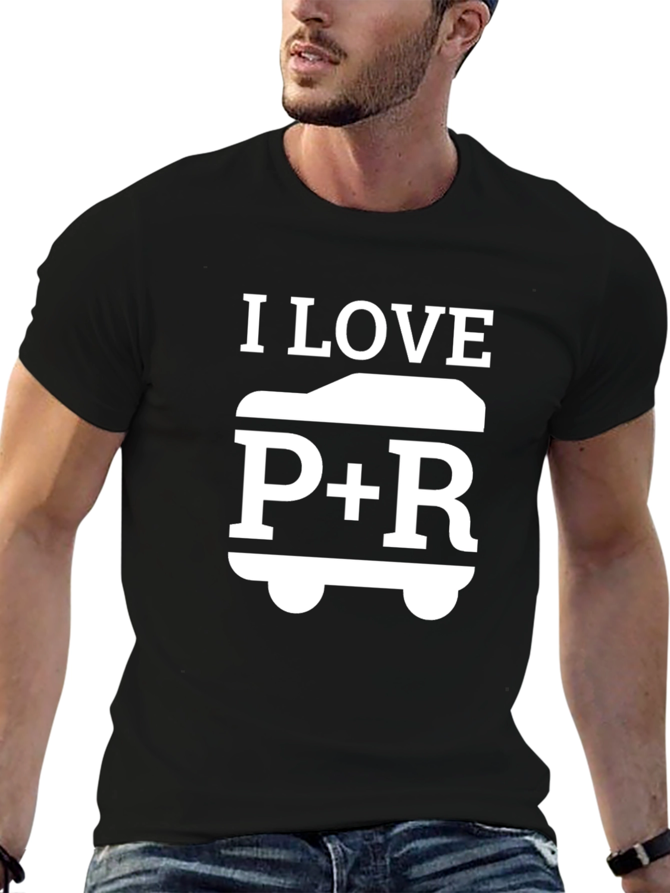 Black I Love P+R Car T-Shirt - Black view 6