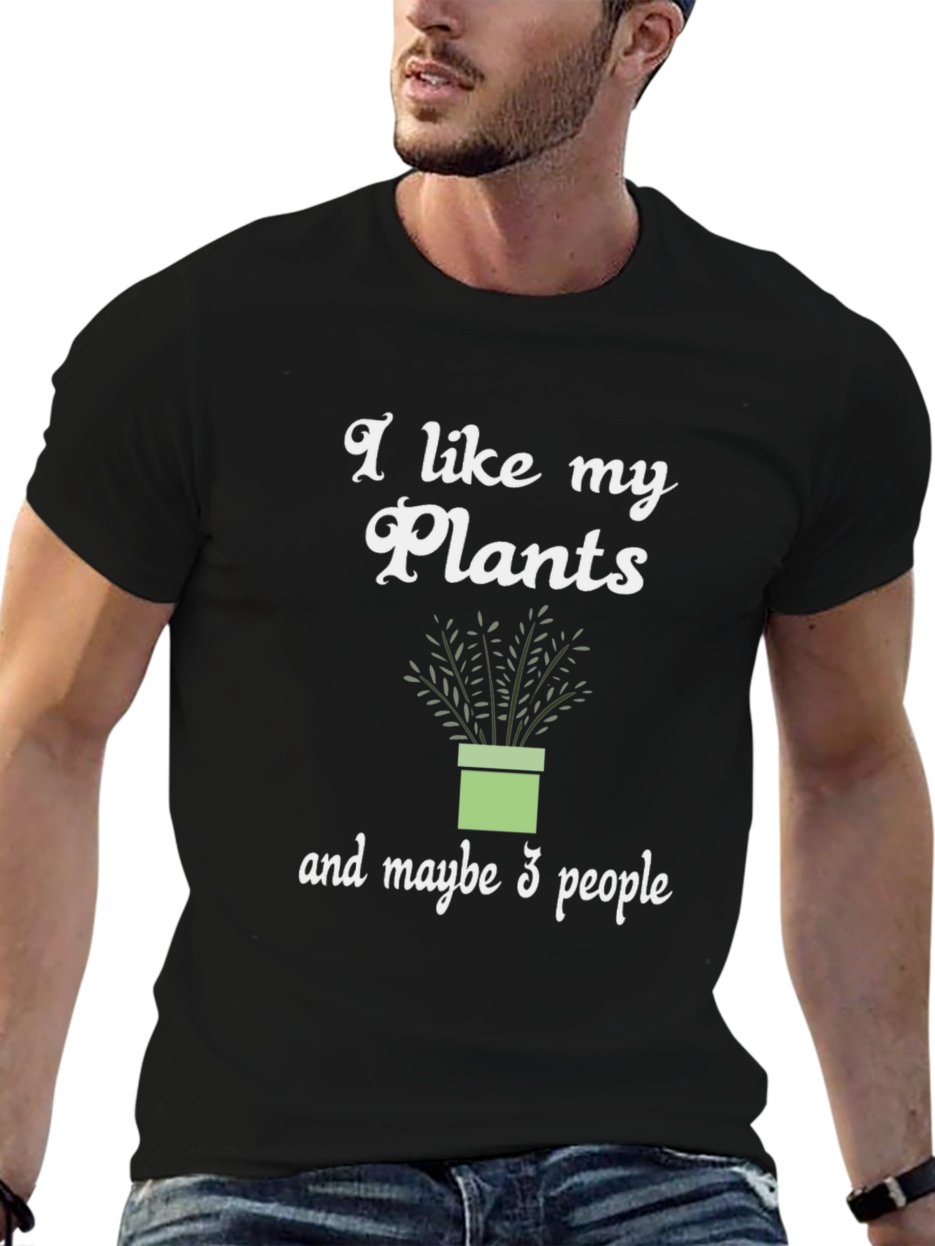Black I Like My Plants and Maybe 3 People Graphic Tee view 6