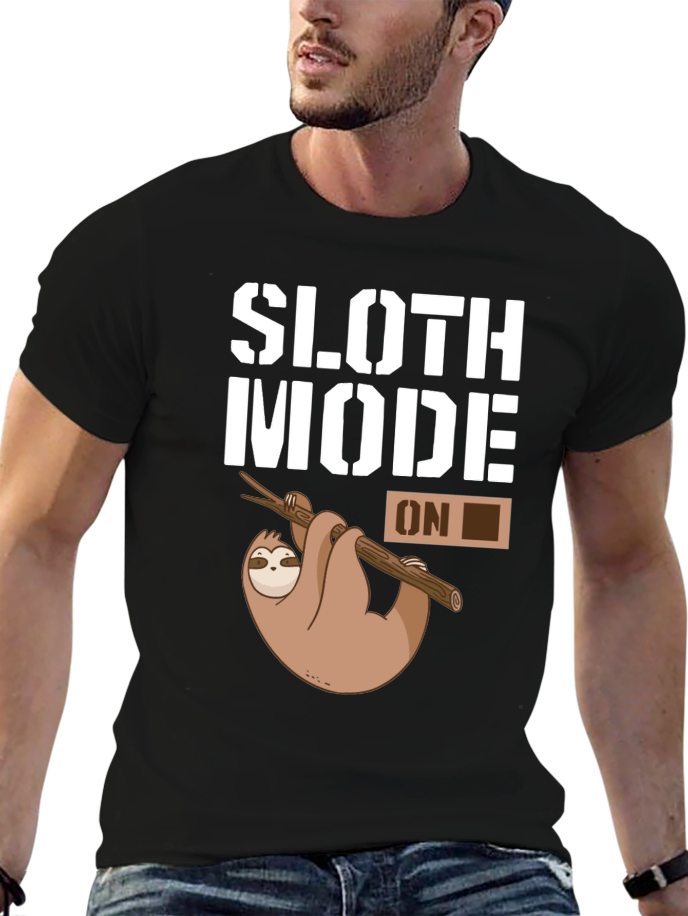 Black Sloth Mode On Graphic T-Shirt - Black Casual Tee view 6