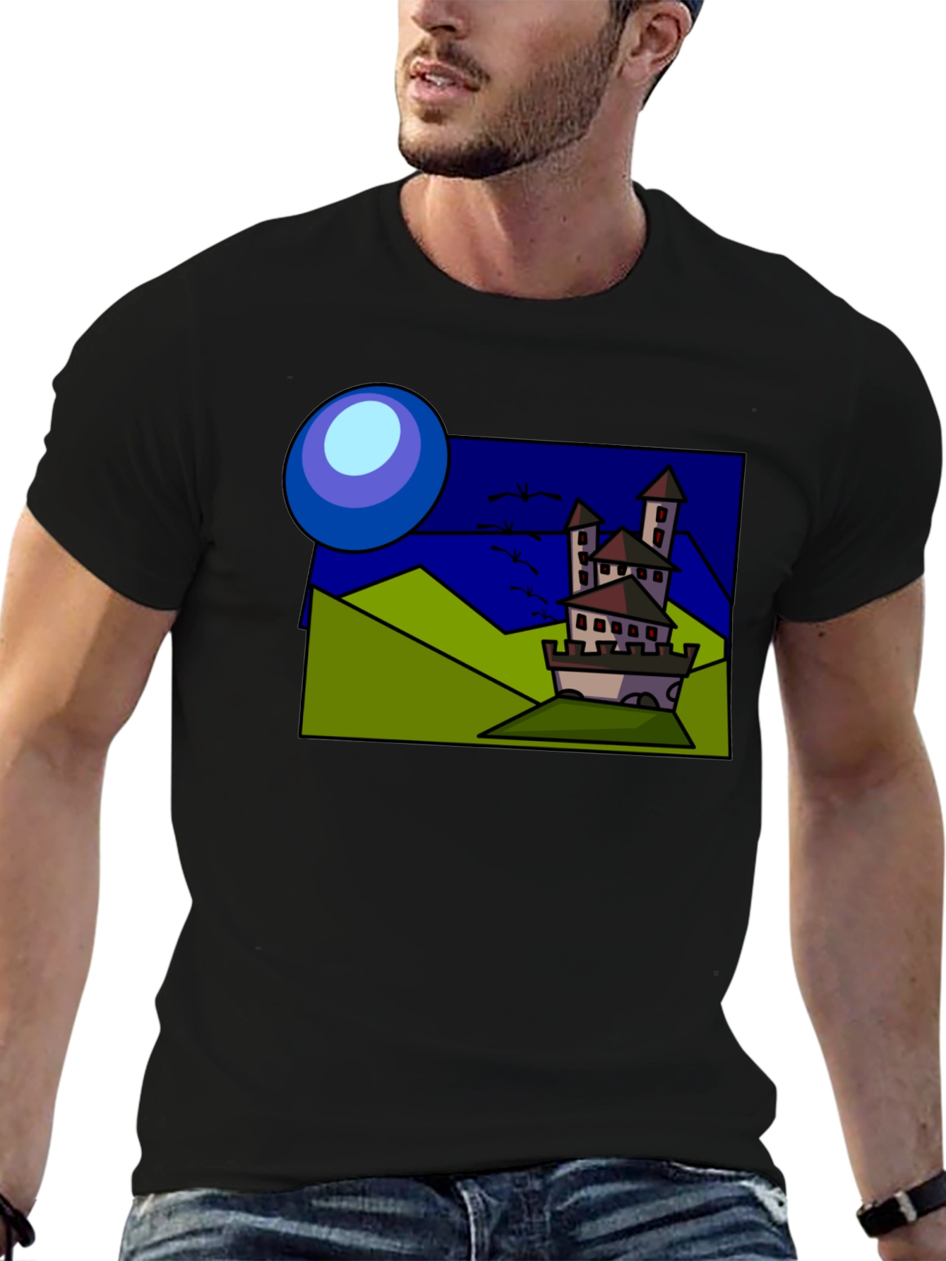 Black Cartoon Castle T-Shirt: Quirky Design, Classic Fit view 6