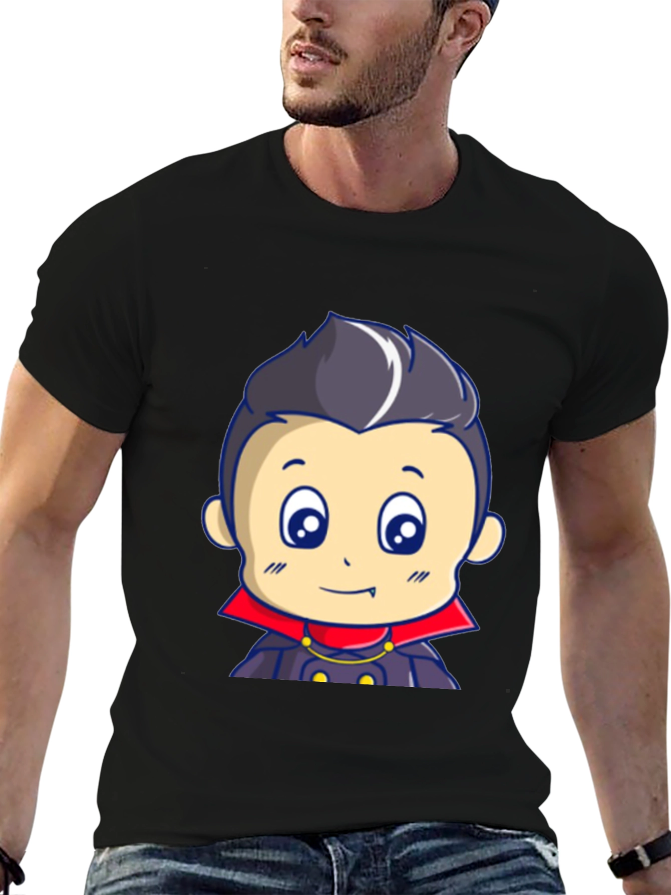 Black Cartoon Vampire T-Shirt - Cute Halloween Design view 6