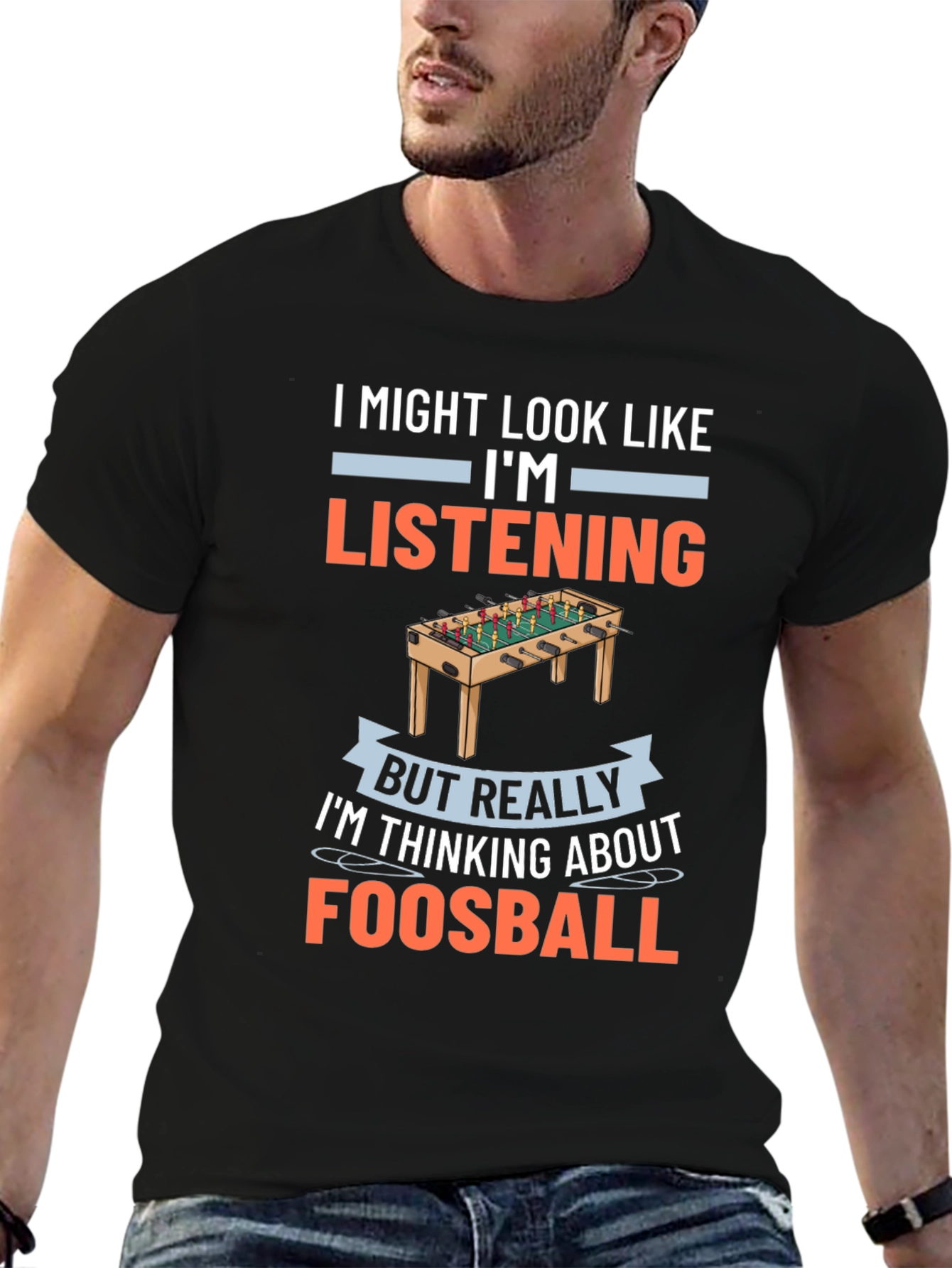 Black Foosball T-Shirt - I'm Thinking About Foosball view 6