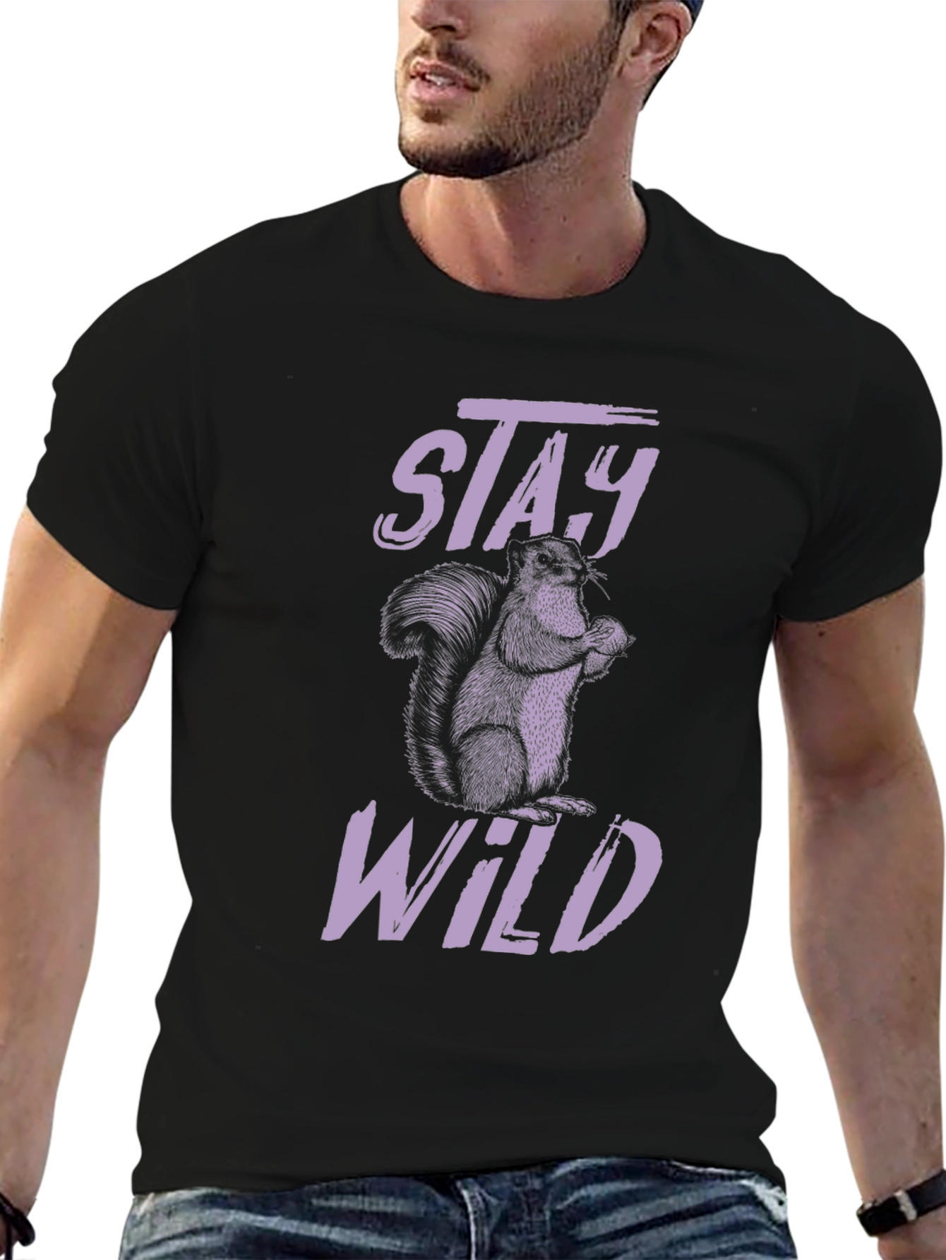 Black Stay Wild Squirrel Graphic T-Shirt - Black view 6
