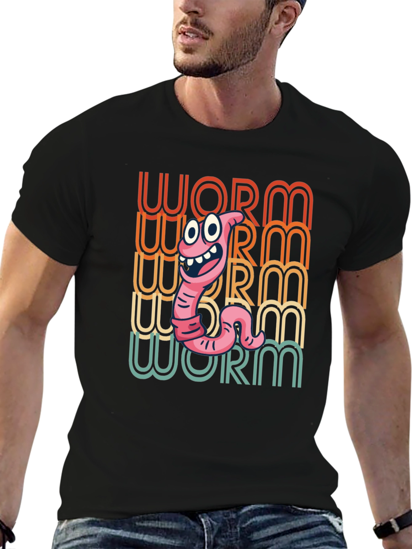 Black Funny Worm Graphic Tee - Black Cotton T-Shirt view 6