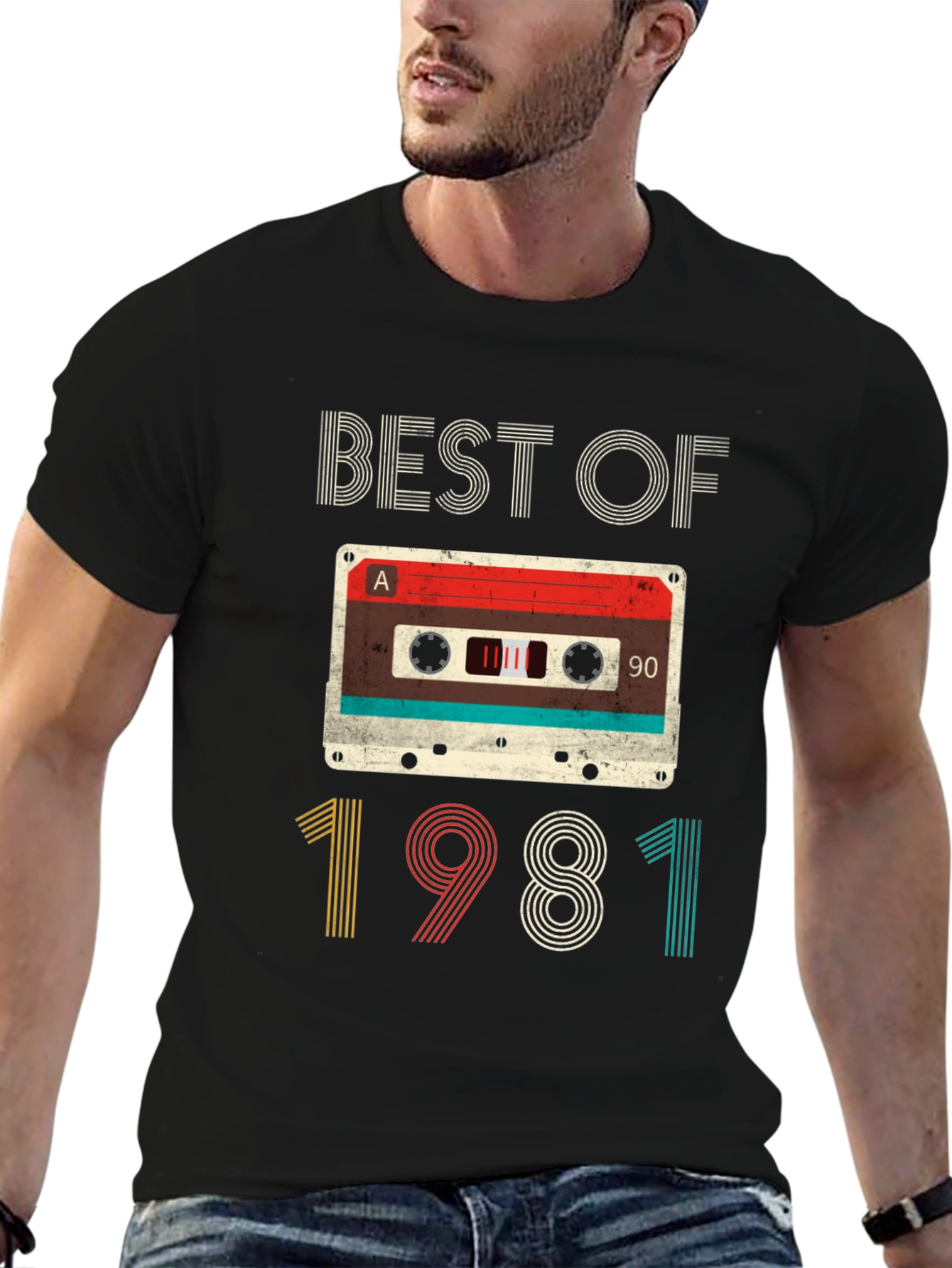 Black Best of 1981 Vintage Cassette T-Shirt view 6