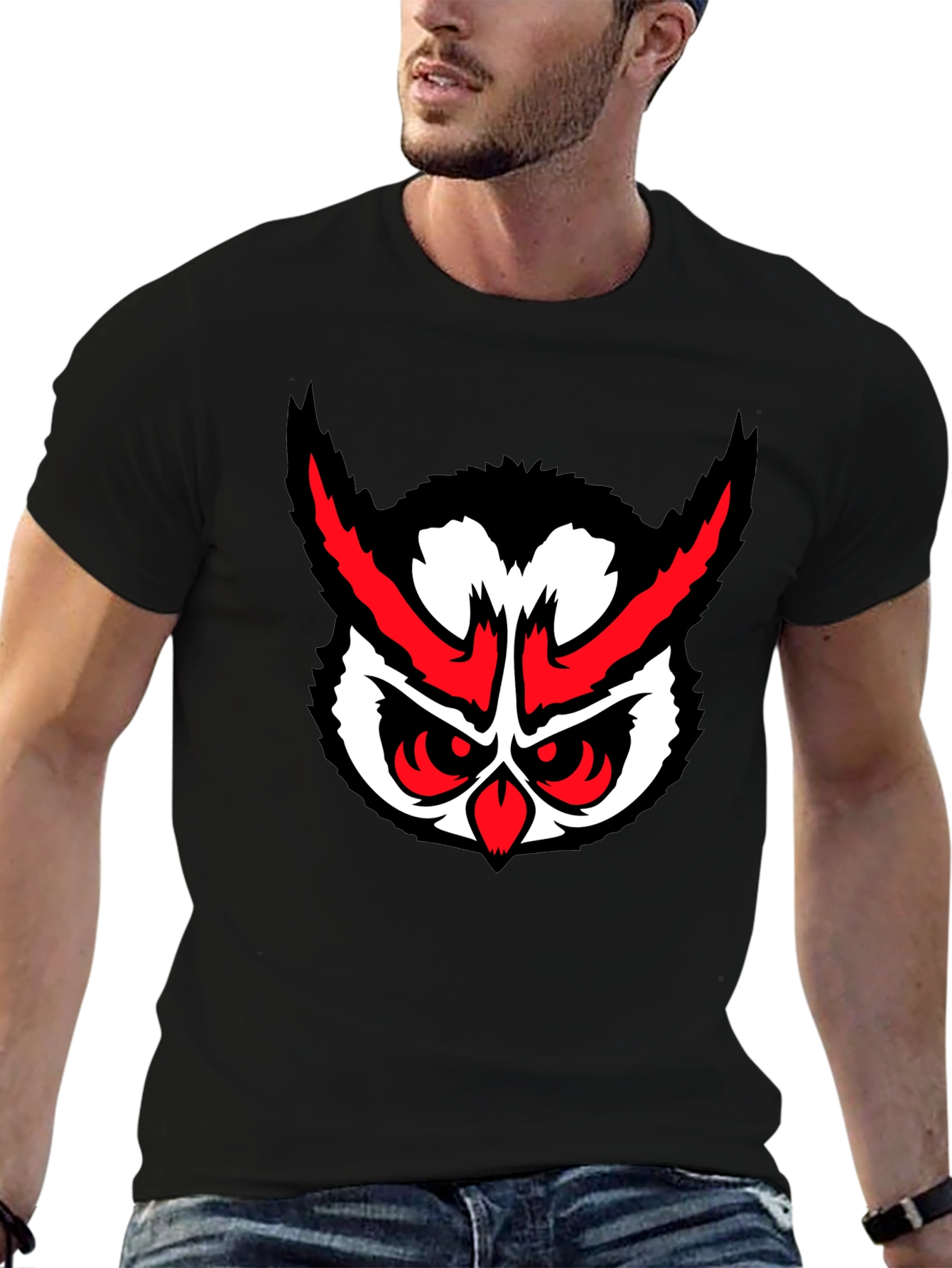 Black Men's Black Owl Graphic T-Shirt view 6