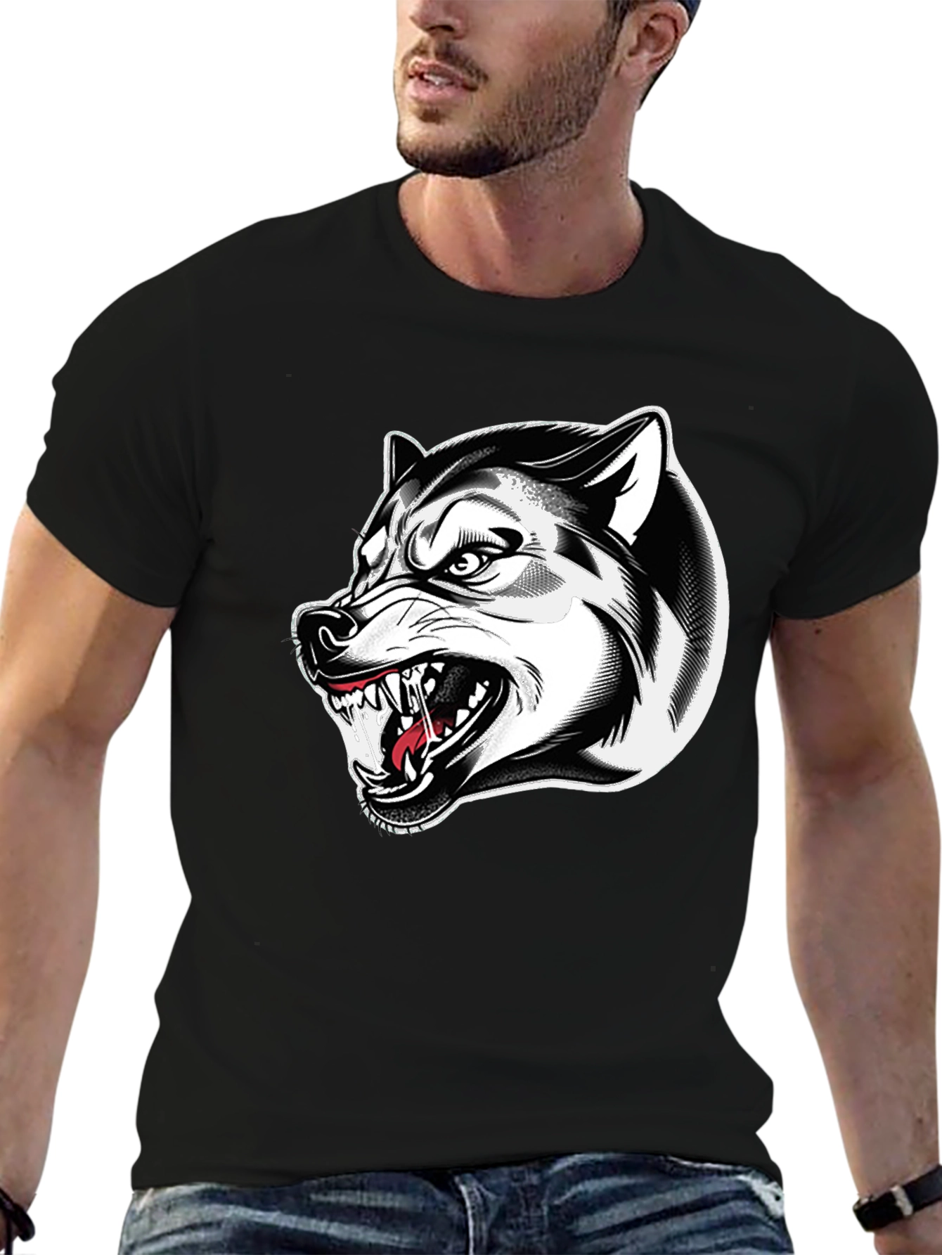 Black Men's Black Wolf Graphic Tee view 6