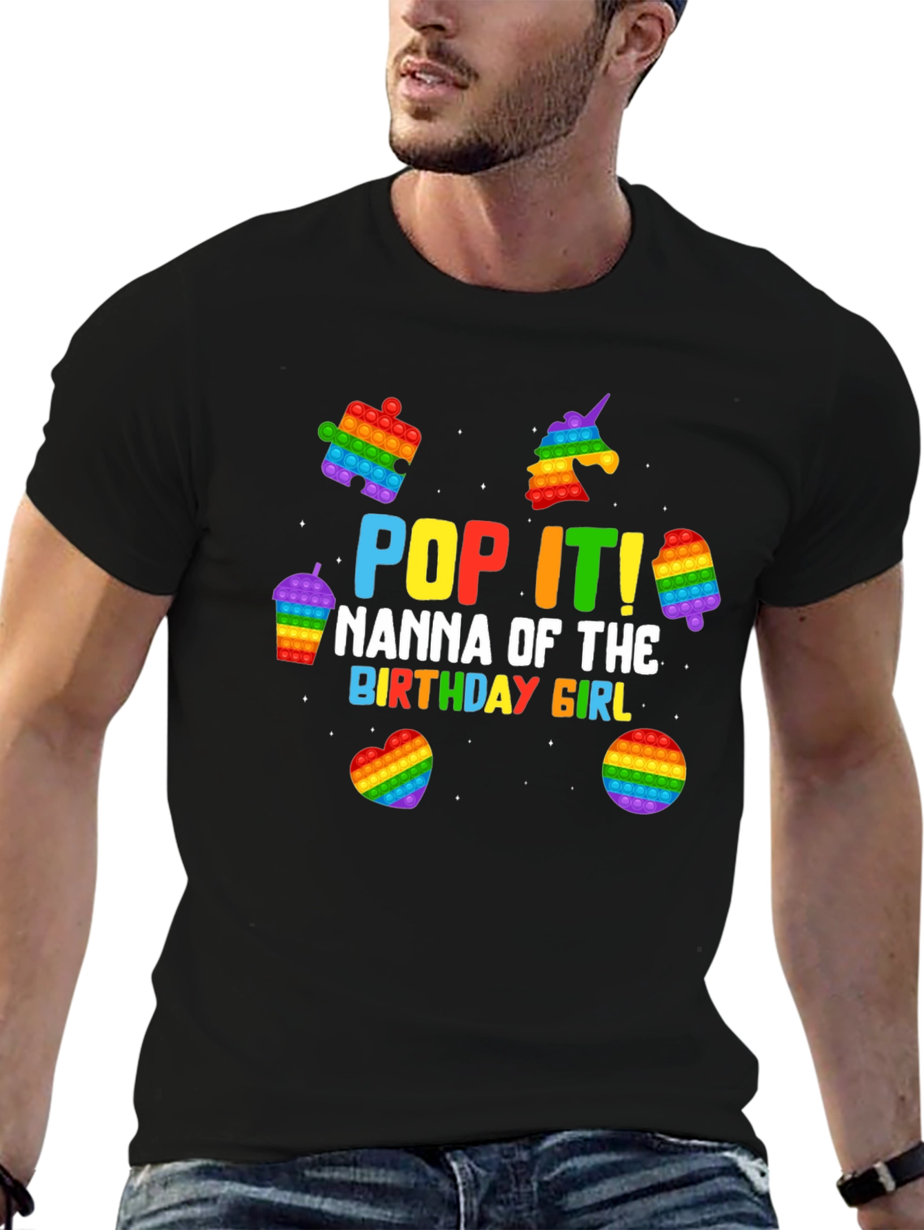 Black Pop It Nanna Birthday Girl T-Shirt view 6