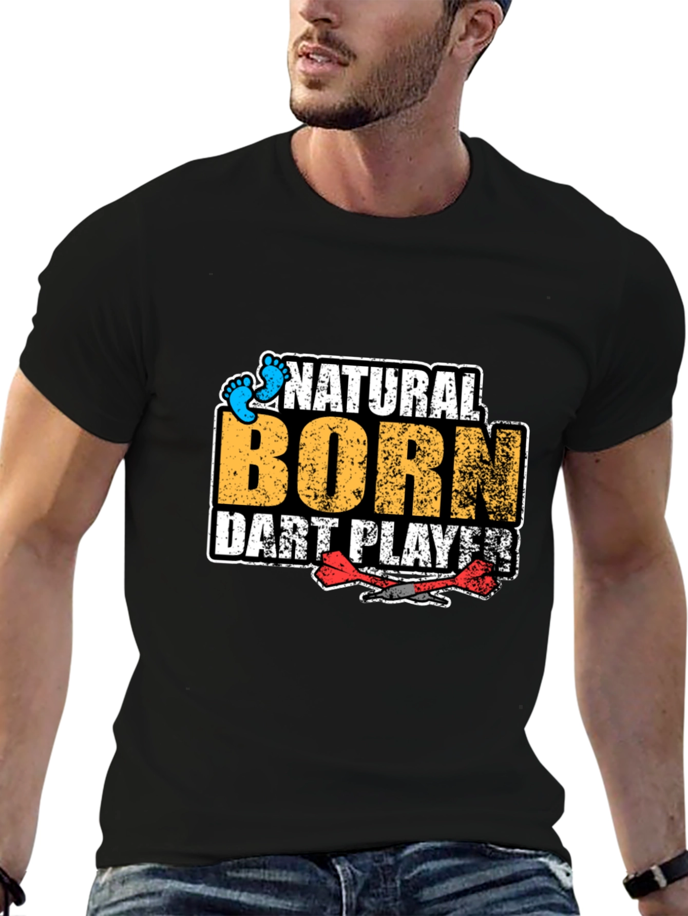 Black Natural Born Dart Player Graphic Tee view 6