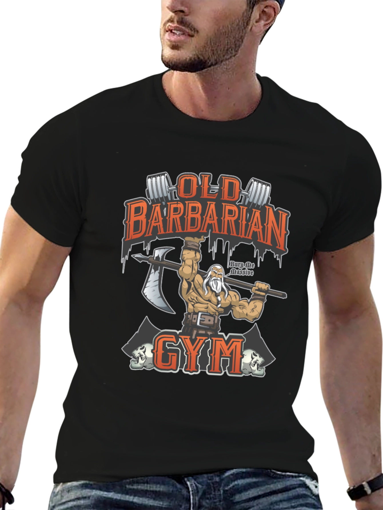 Black Old Barbarian Gym Black T-Shirt view 6