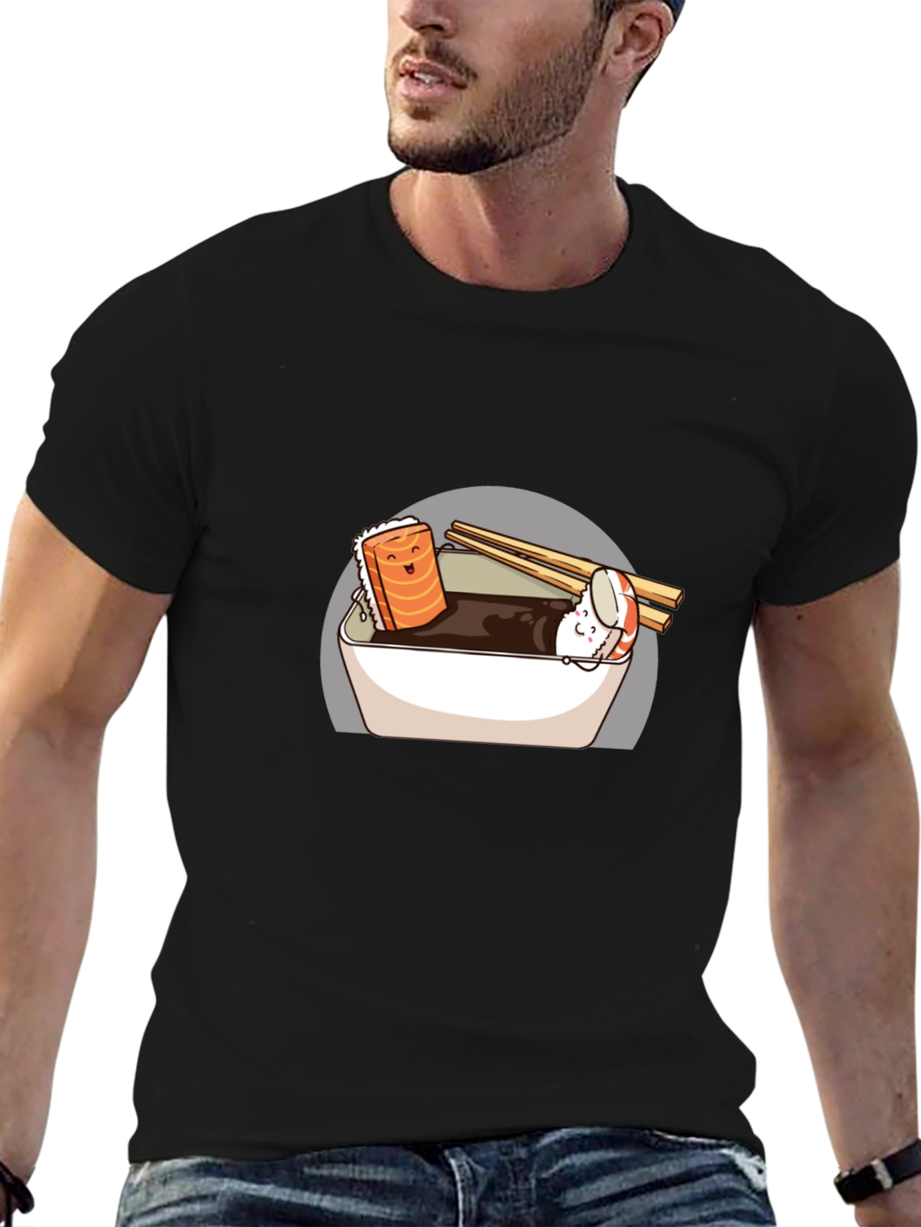 Black Sushi Lover's T-Shirt - Funny Food Graphic Tee view 6