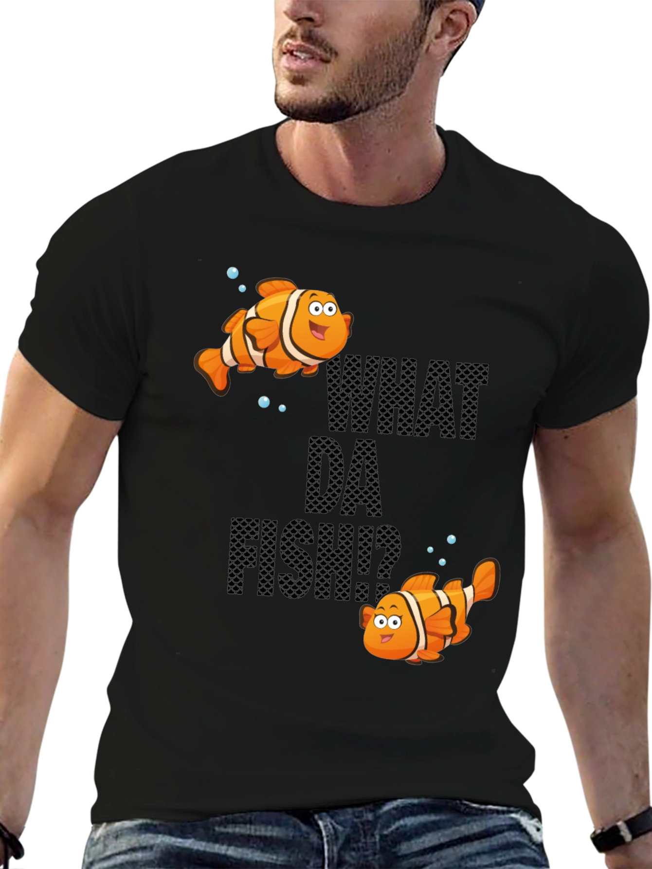 Black Funny What Da Fish T-Shirt view 6