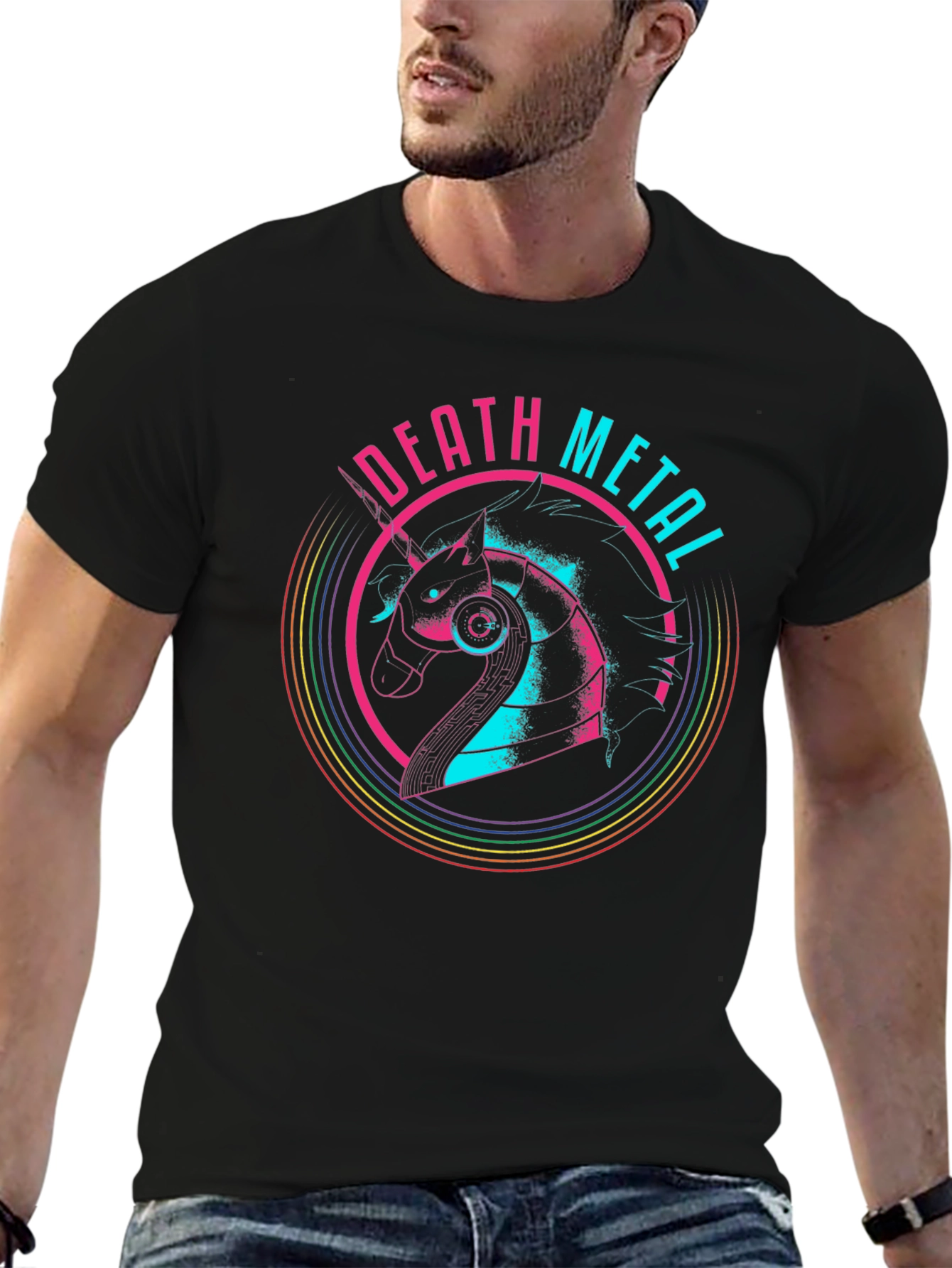 Black Death Metal Unicorn Graphic Tee - Black Cotton view 6