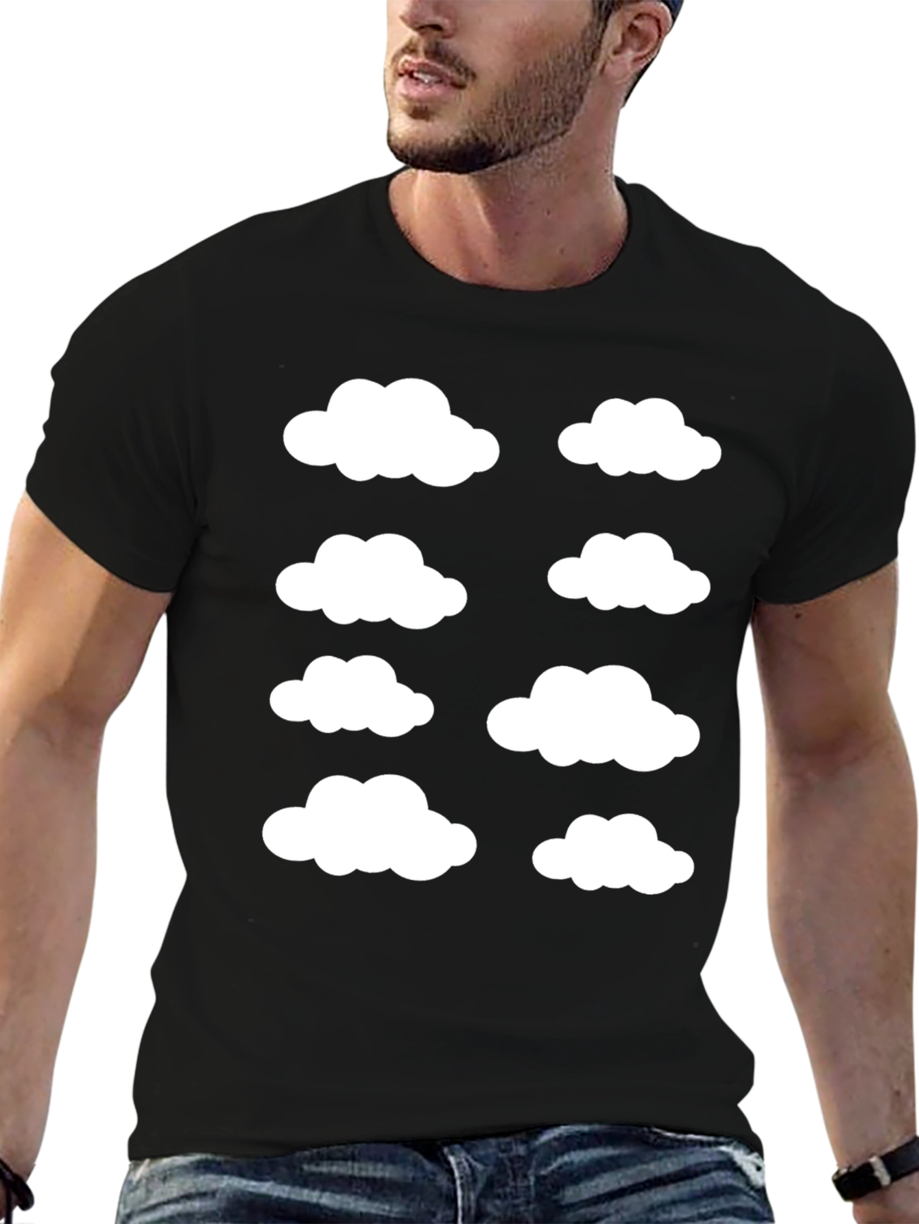 Black Cloud Print Black T-Shirt - Stylish & Unique view 6