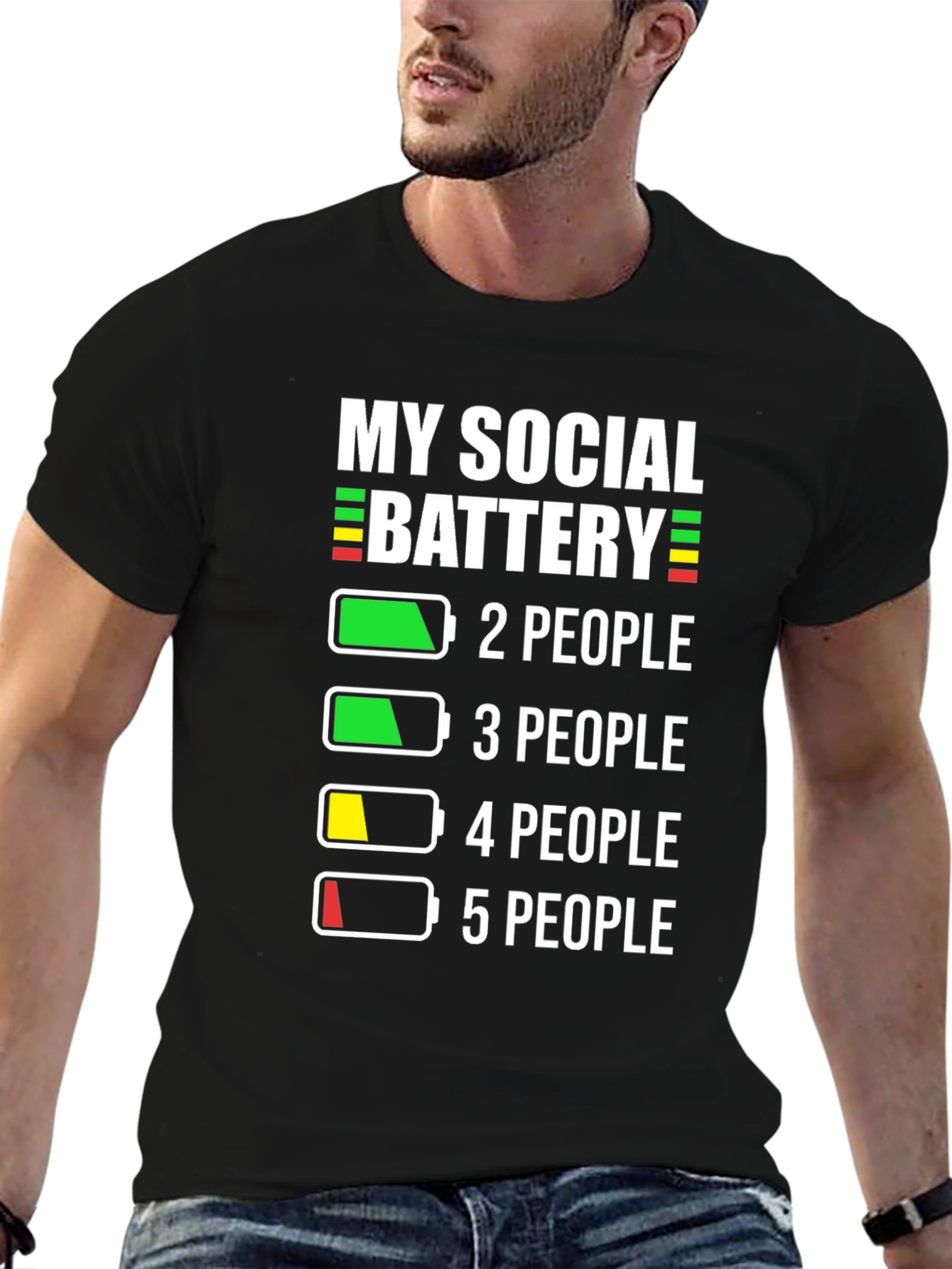 Black Social Battery Graphic T-Shirt view 6