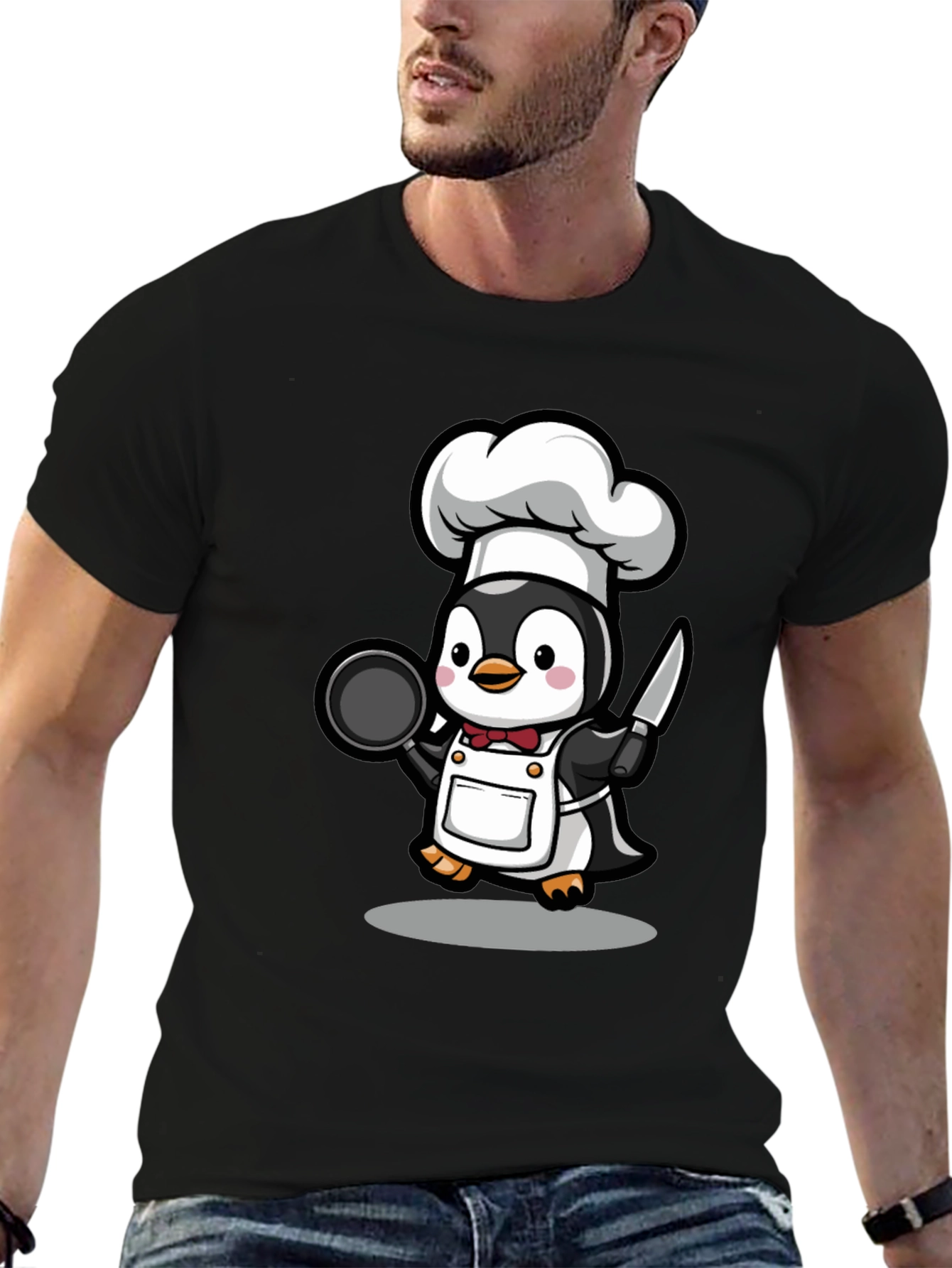 Black Chef Penguin Graphic T-Shirt view 6