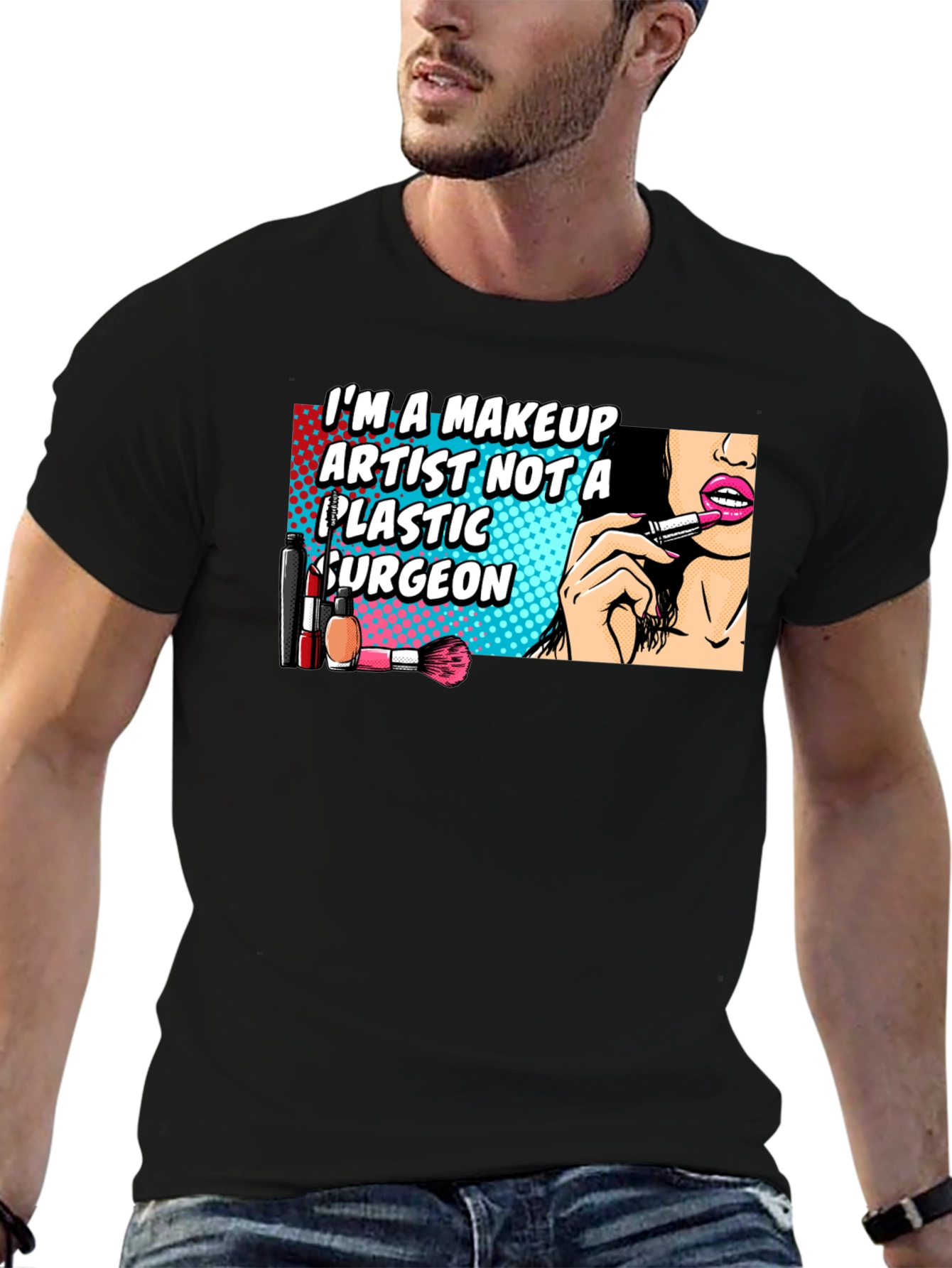 Black Makeup Artist T-Shirt - Funny Cosmetic Tee view 6