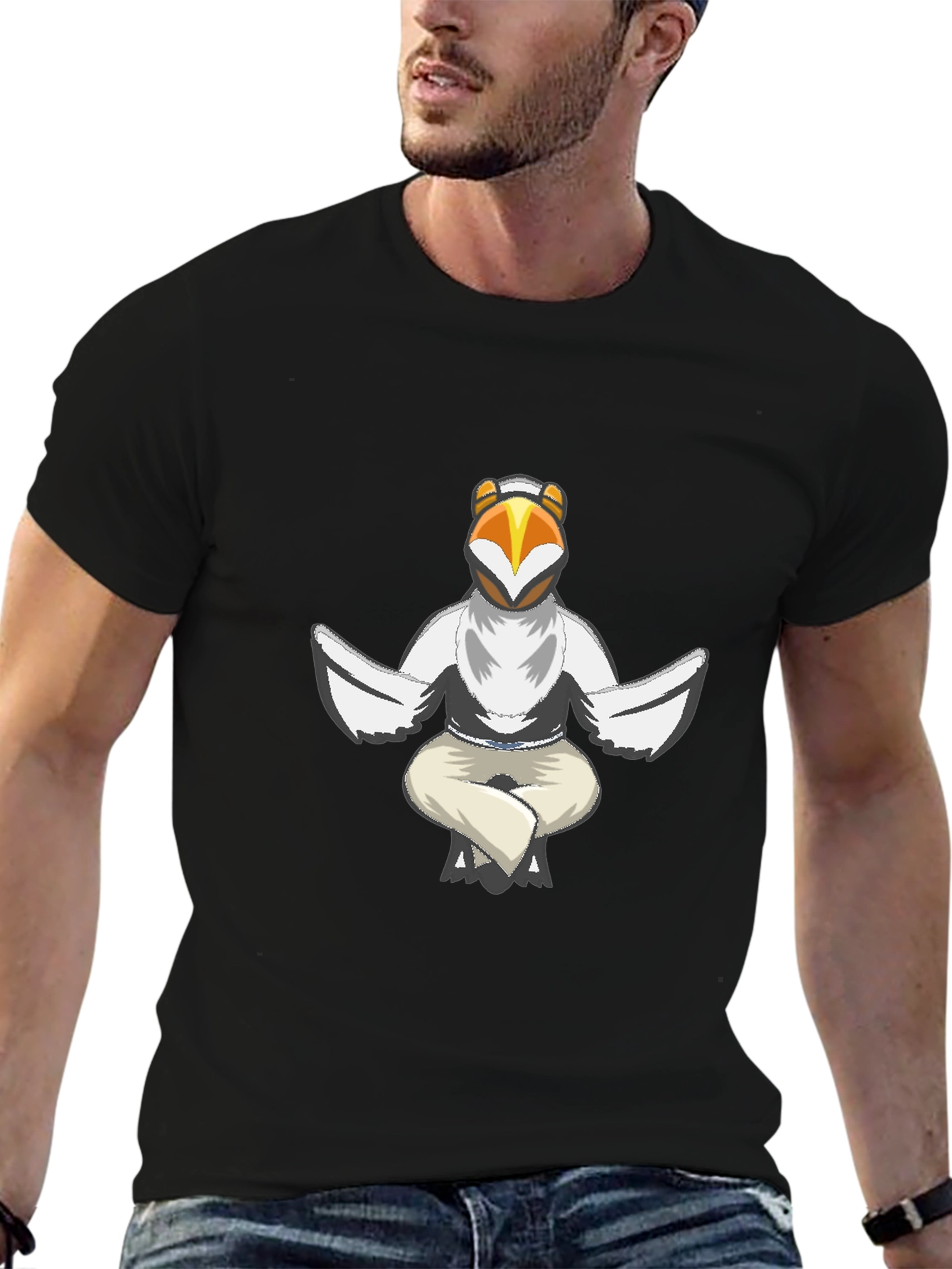 Black Cool Bird Meditating Graphic Tee - Black view 6