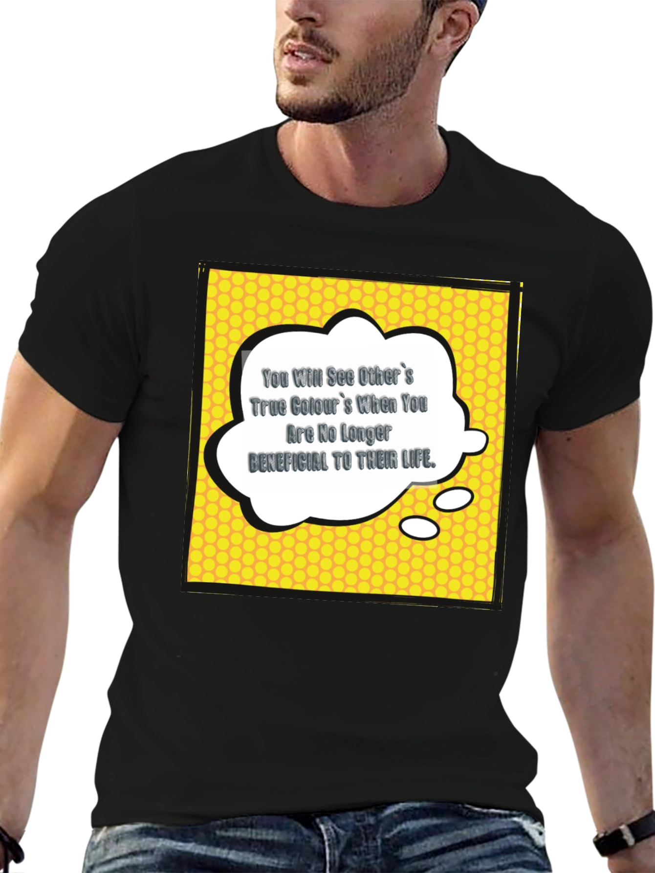 Black Men's Black Graphic T-Shirt with Motivational Quote view 6