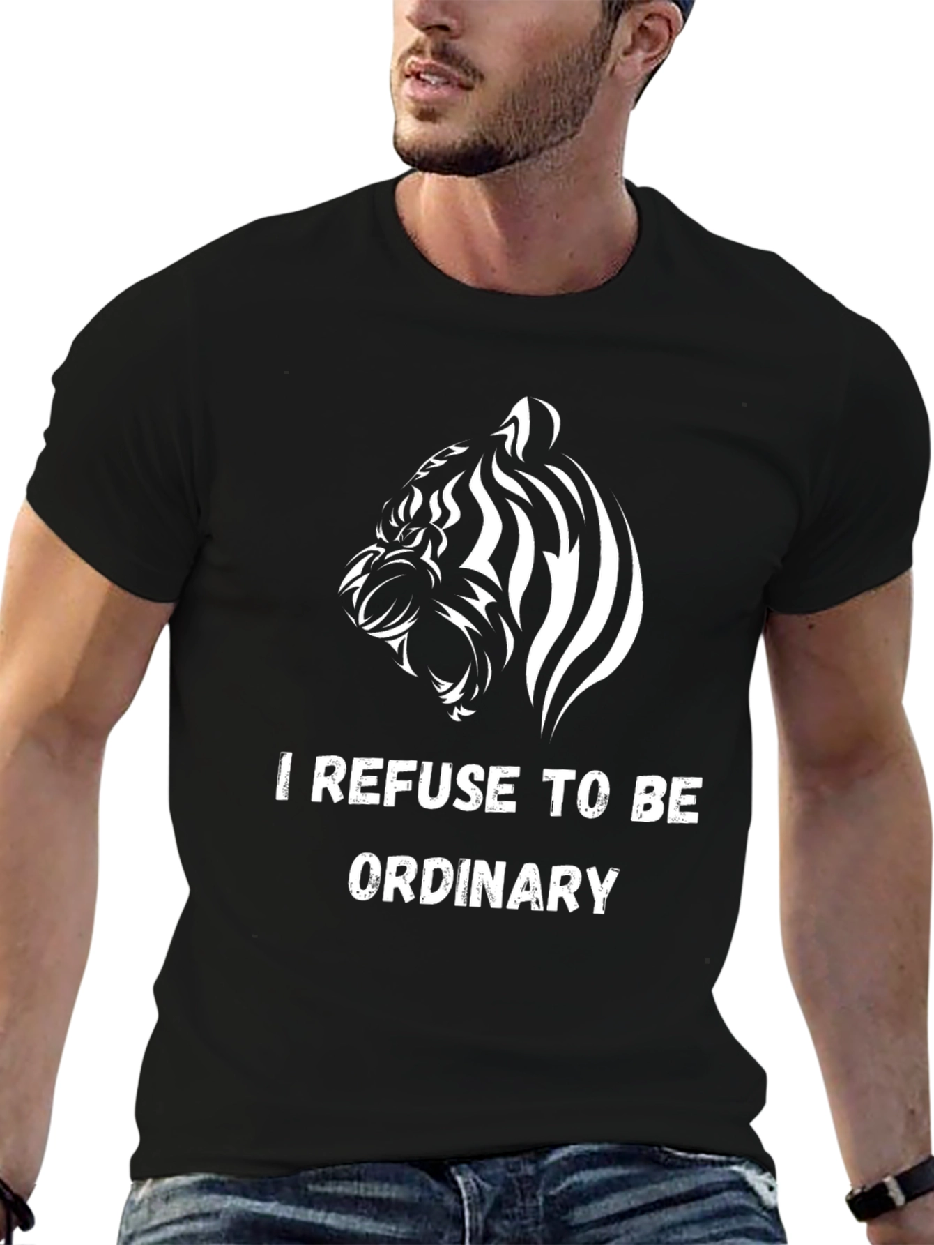 Black Bold Tiger Graphic Tee - I Refuse To Be Ordinary T-Shirt view 6