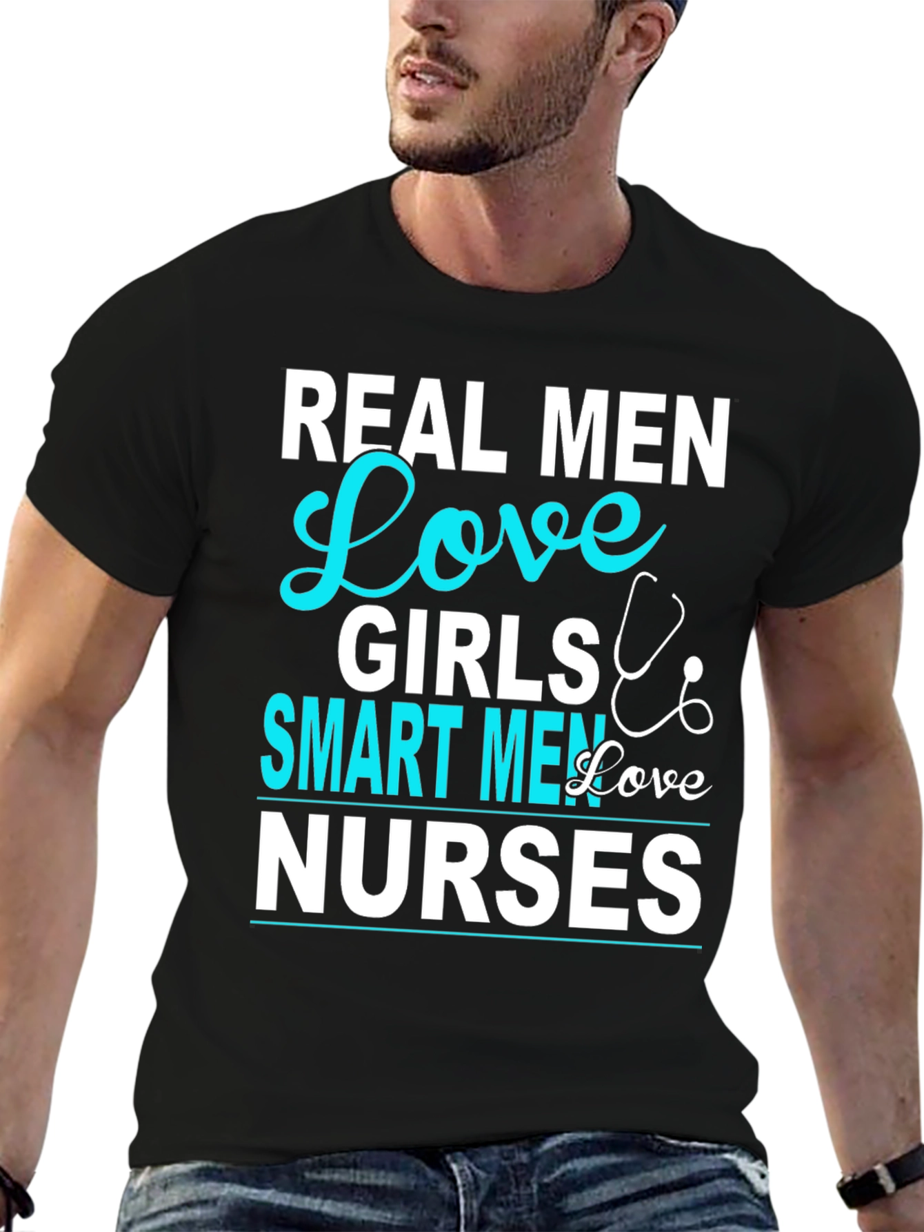 Black Real Men Love Girls, Smart Men Love Nurses T-Shirt view 6