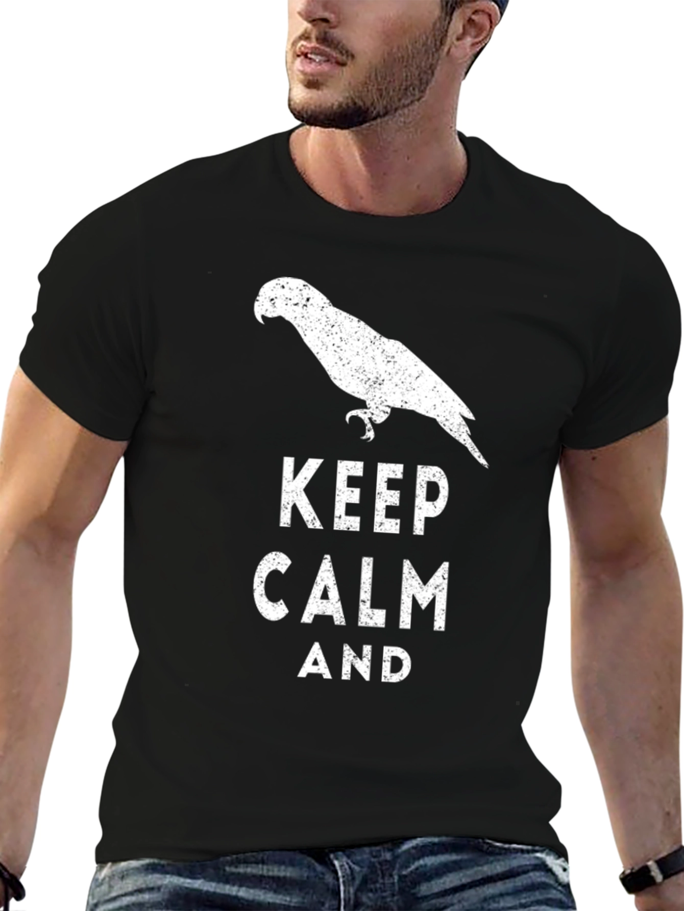 Black Keep Calm Parrot T-Shirt view 6
