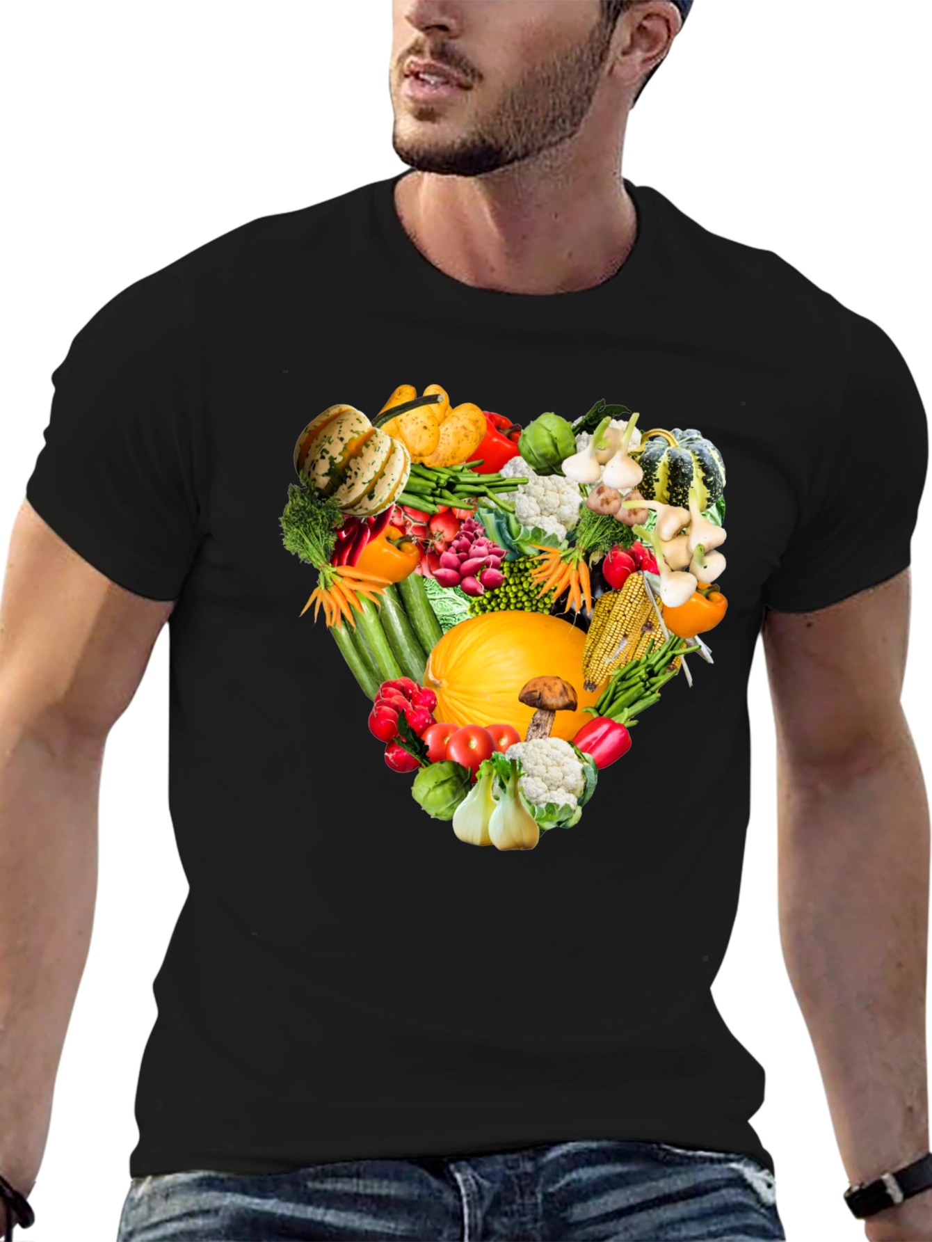 Black Vegetable Heart T-Shirt - Healthy Food Tee view 6