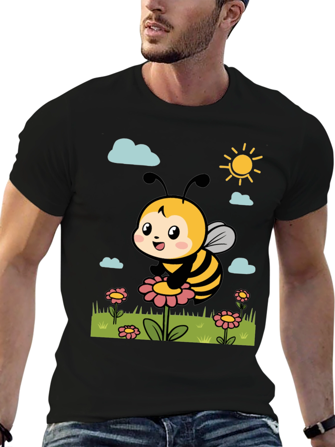 Black Cute Bee Graphic Tee - Black T-Shirt view 6