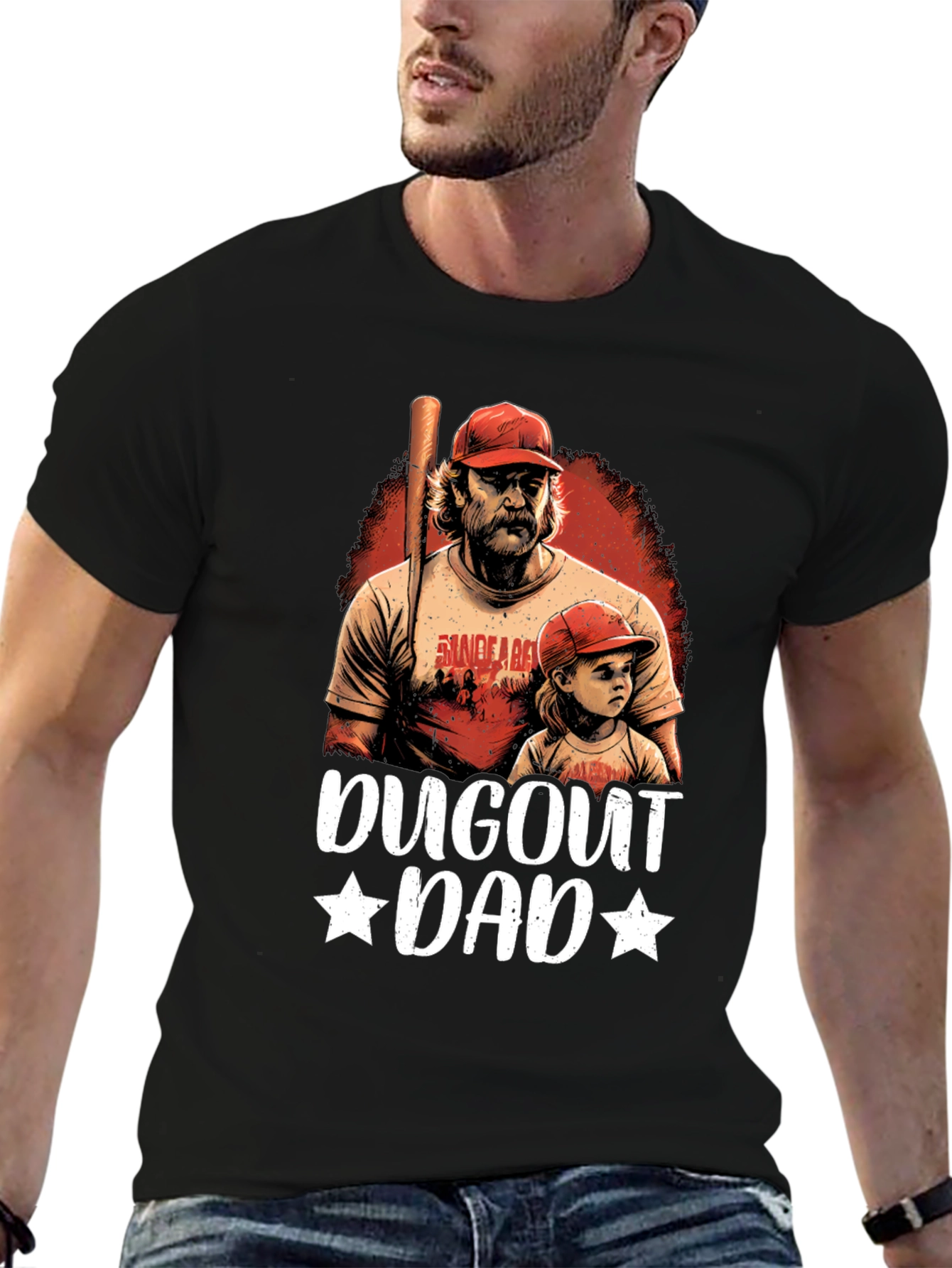 Black Dugout Dad Graphic Tee - Baseball Fan Apparel view 6