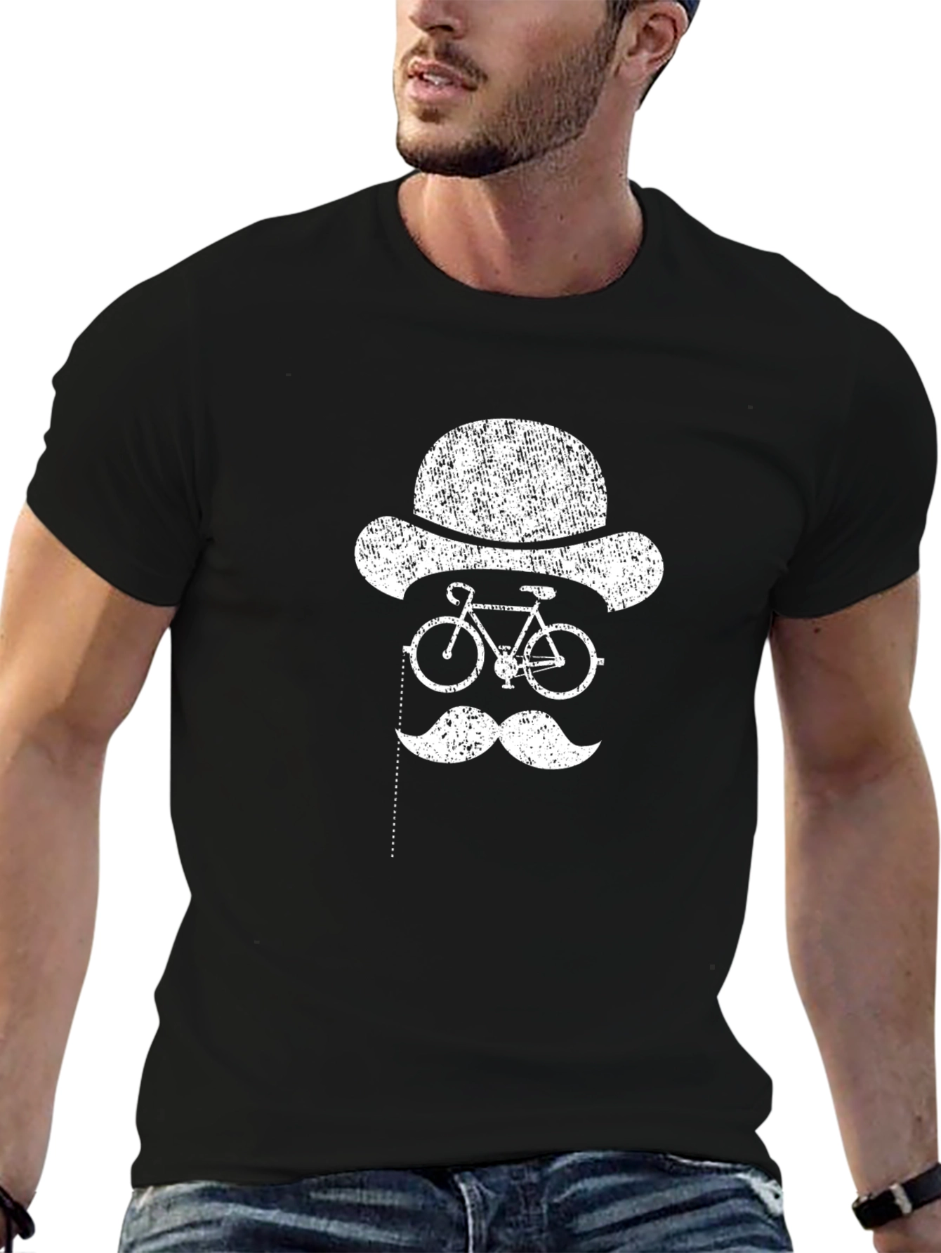Black Bicycle Monocle T-Shirt - Distressed Graphic Tee view 6