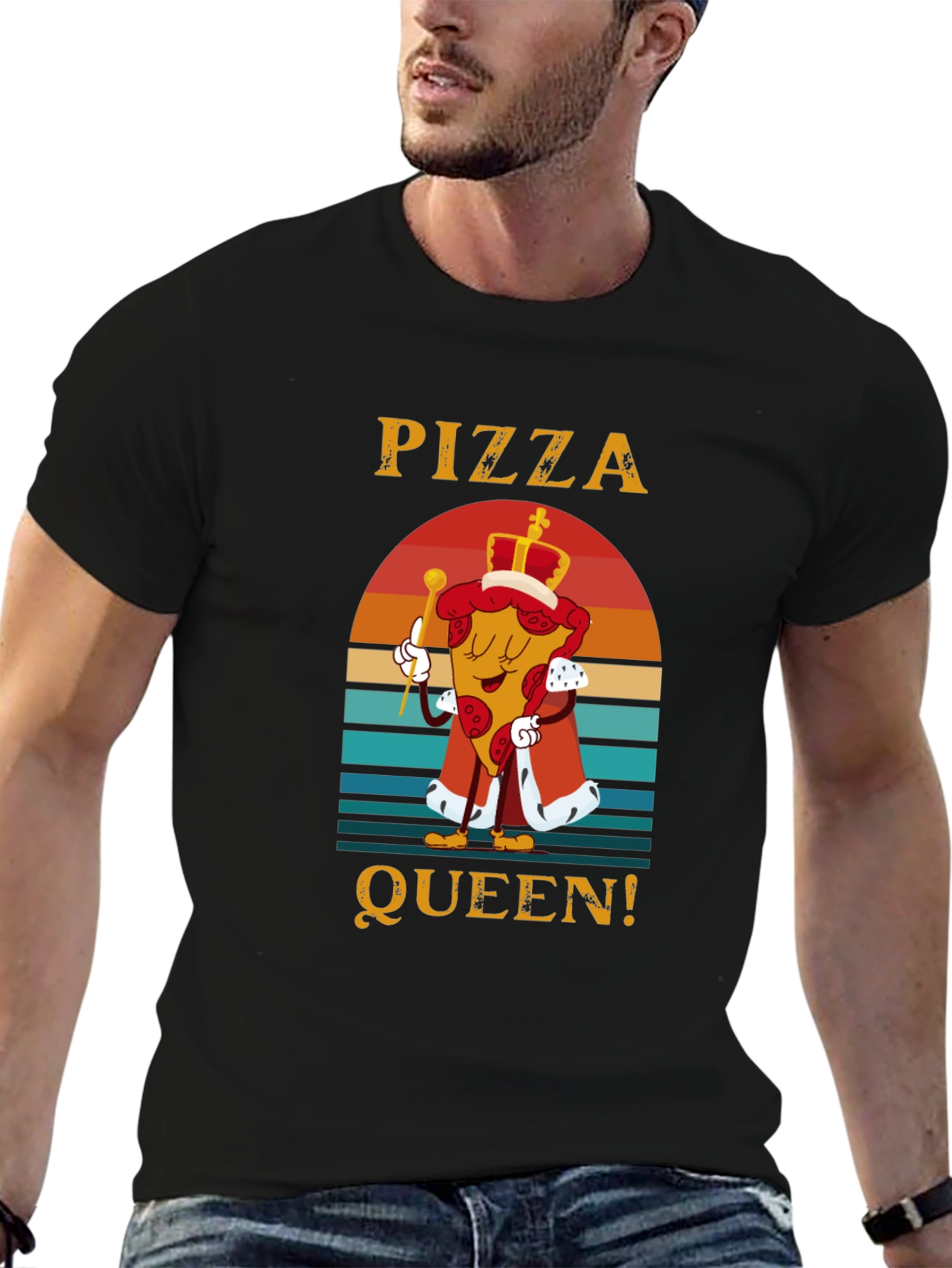 Black Pizza Queen Graphic T-Shirt - Funny Food Tee view 6