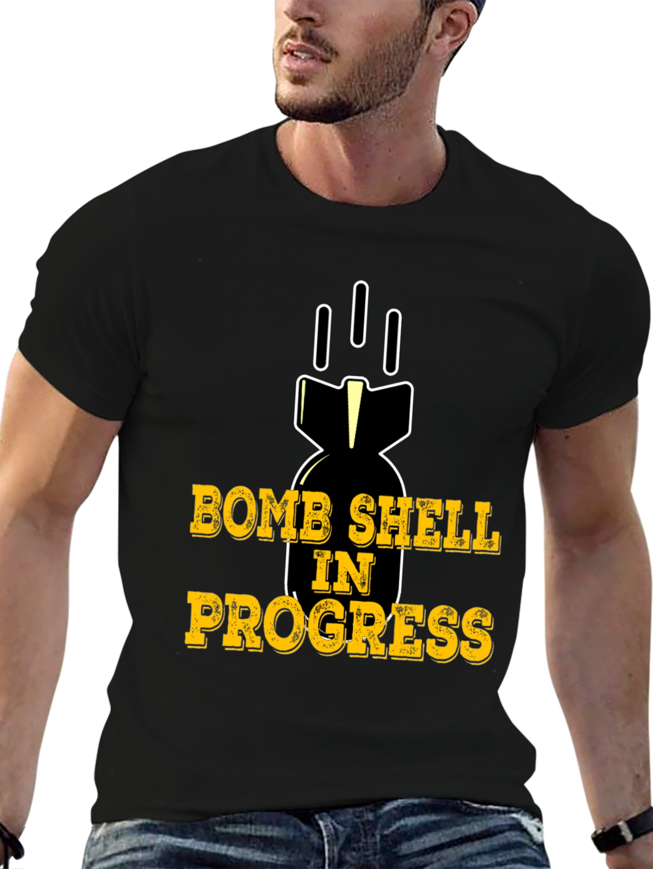 Black Bomb Shell In Progress Black T-Shirt Funny Humor Tee view 6