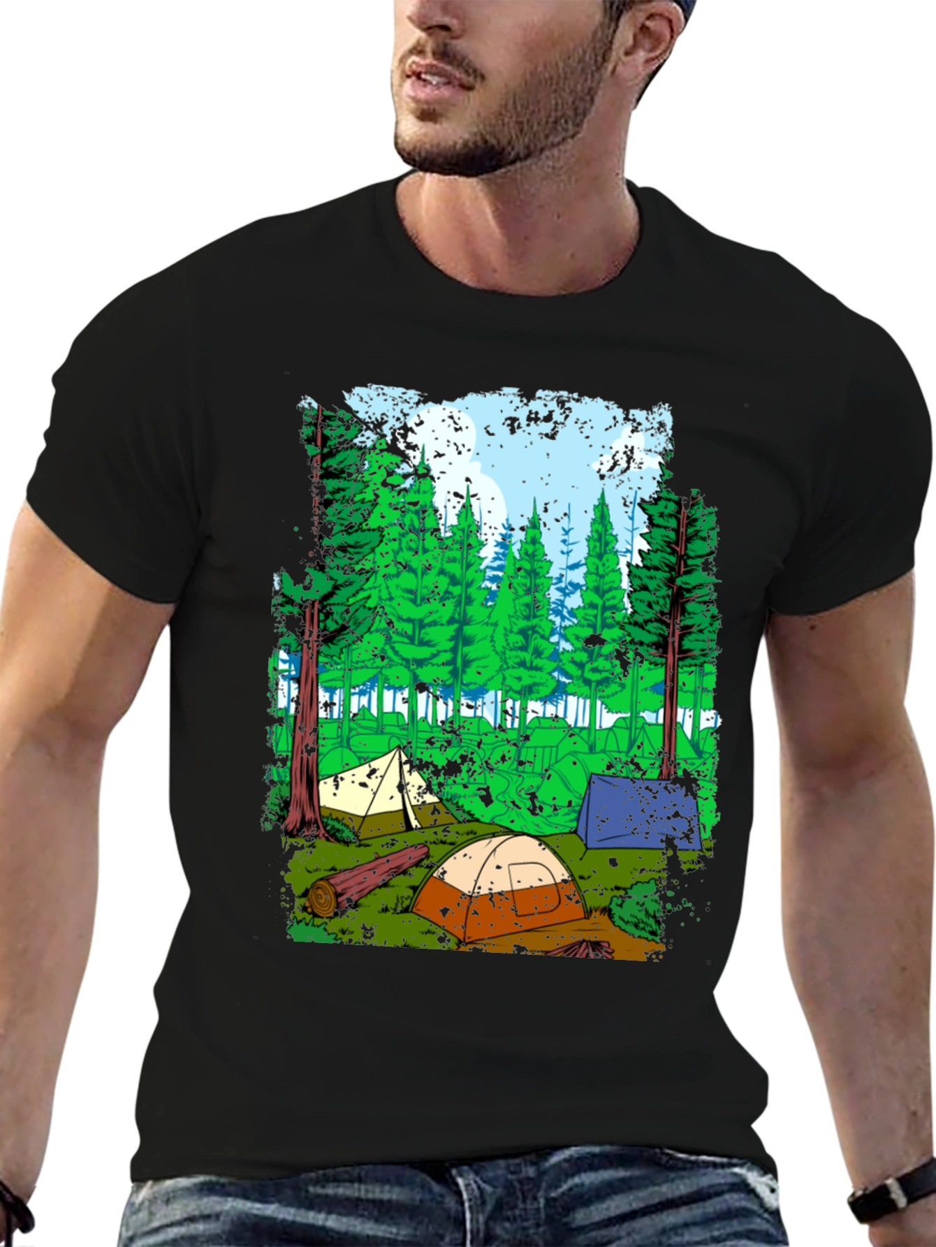 Black Camping Adventure Graphic T-Shirt view 6