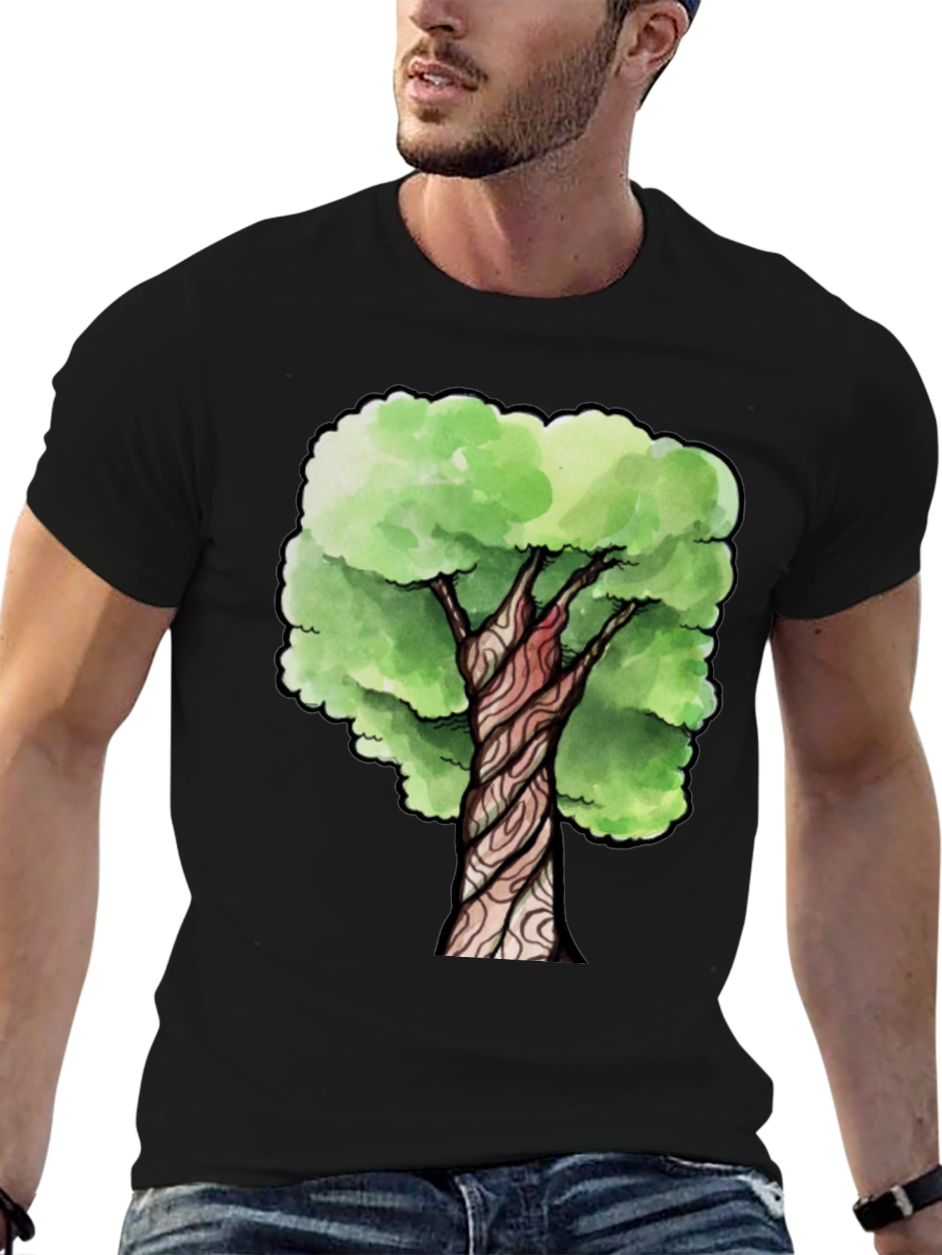 Black Watercolor Tree Graphic Print Black T-Shirt view 6