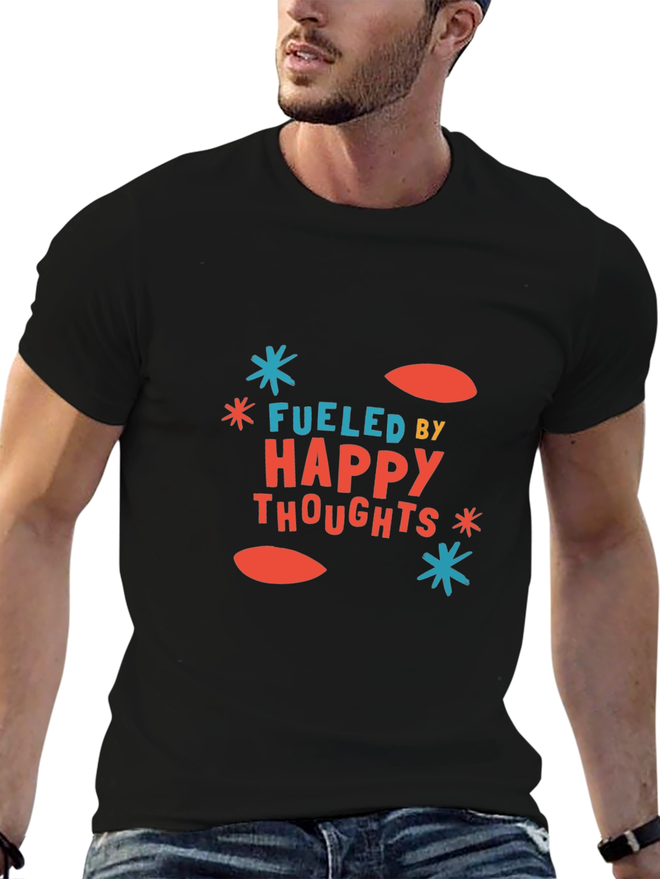 Black Fueled by Happy Thoughts Graphic Tee view 6