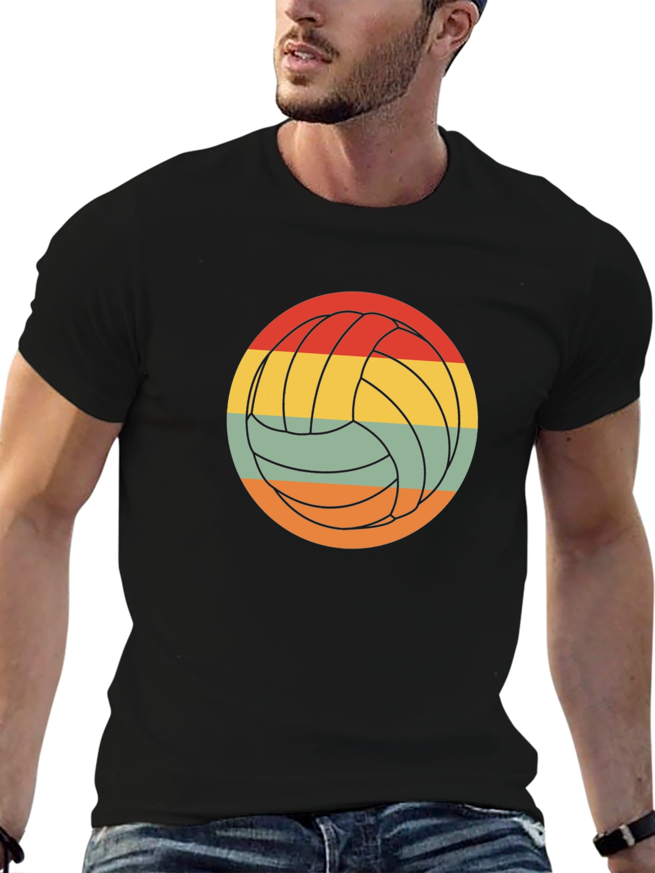 Black Retro Volleyball Graphic Tee - Comfort Fit Black Shirt view 6