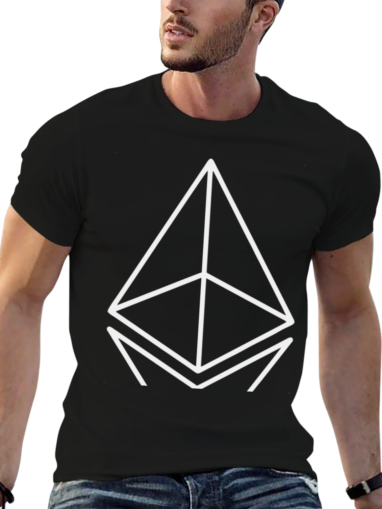 Black Geometric Graphic Tee - Stylish Black Cotton Shirt view 6